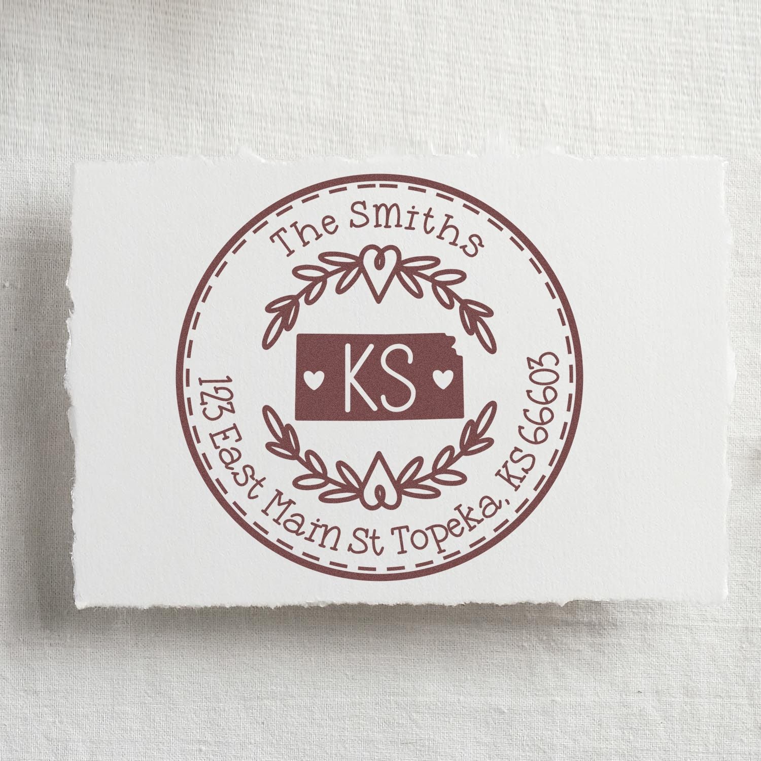 Wooden Handle Round Kansas State Wreath Home Address Rubber Stamp