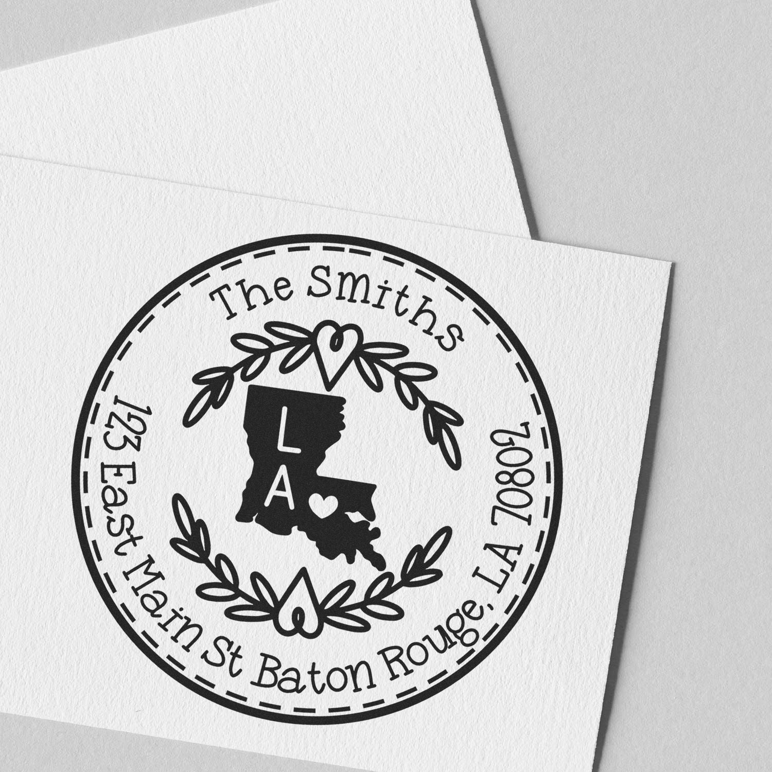 Slim Louisiana State Wreath Customizable Name and Address Pre-Inked Stamp