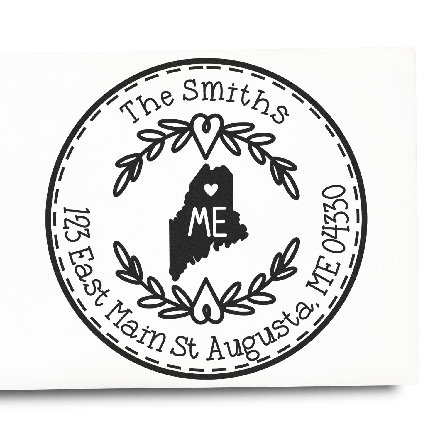 Slim Maine State Wreath Customizable New Address Pre-Inked Stamp