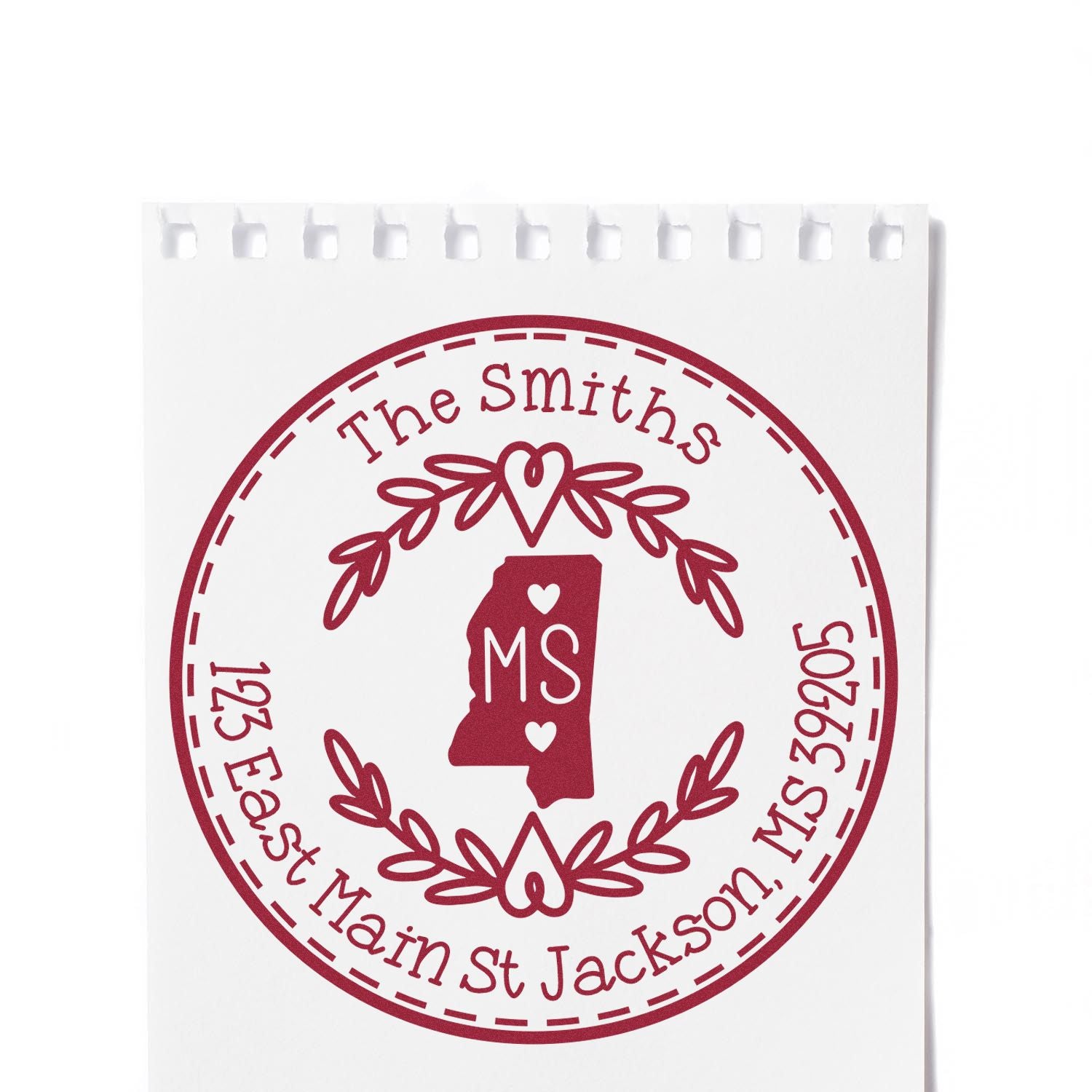 Slim Mississippi State Wreath Customizable New Home Address Pre-Inked Stamp