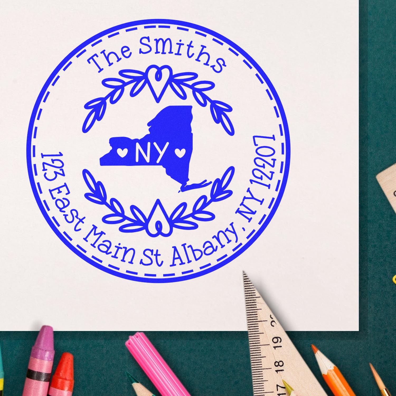 Slim New York State Wreath Customized Address Return Stamp