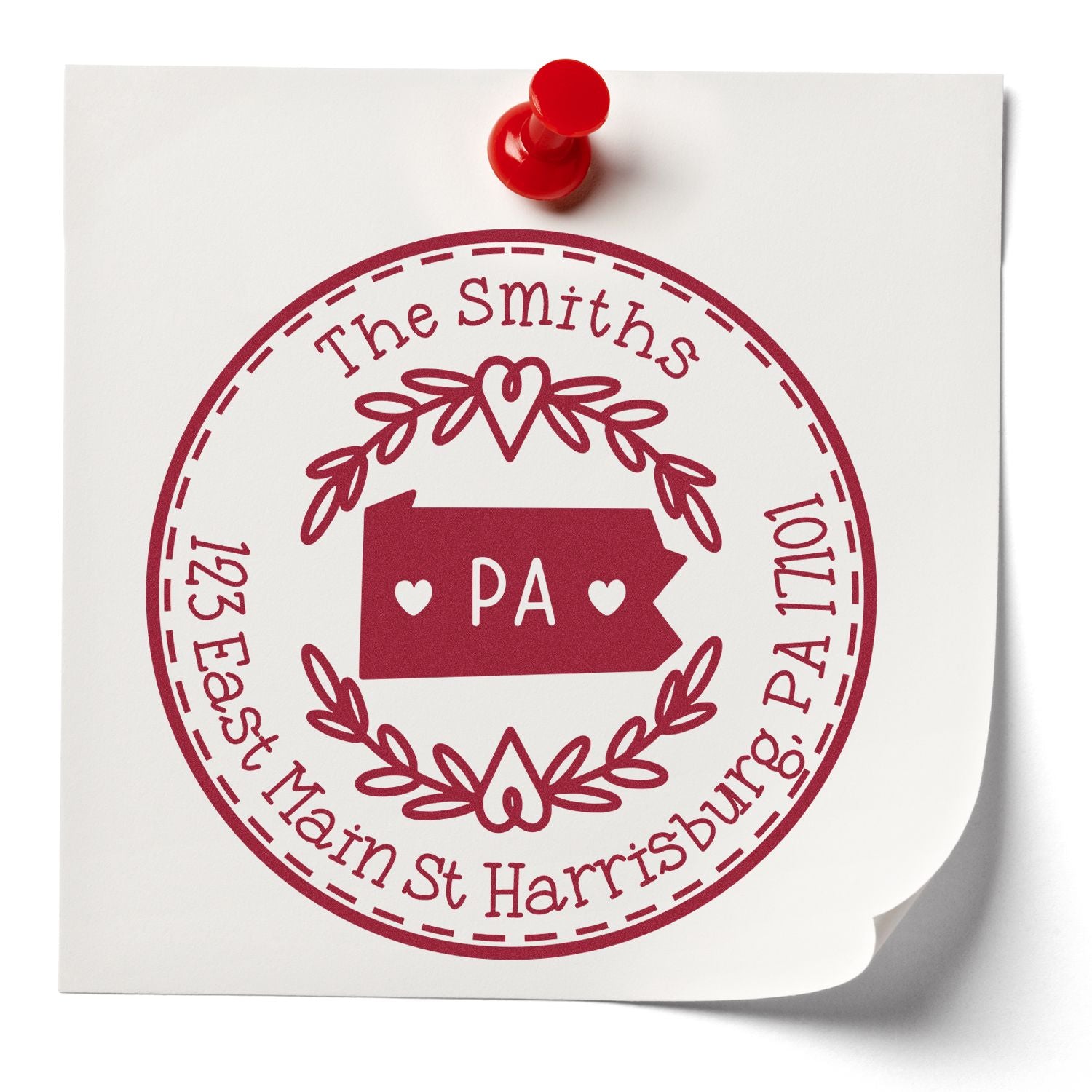 Self-Inking Round Pennsylvania State Wreath Custom-Made New Home Address Rubber Stamp