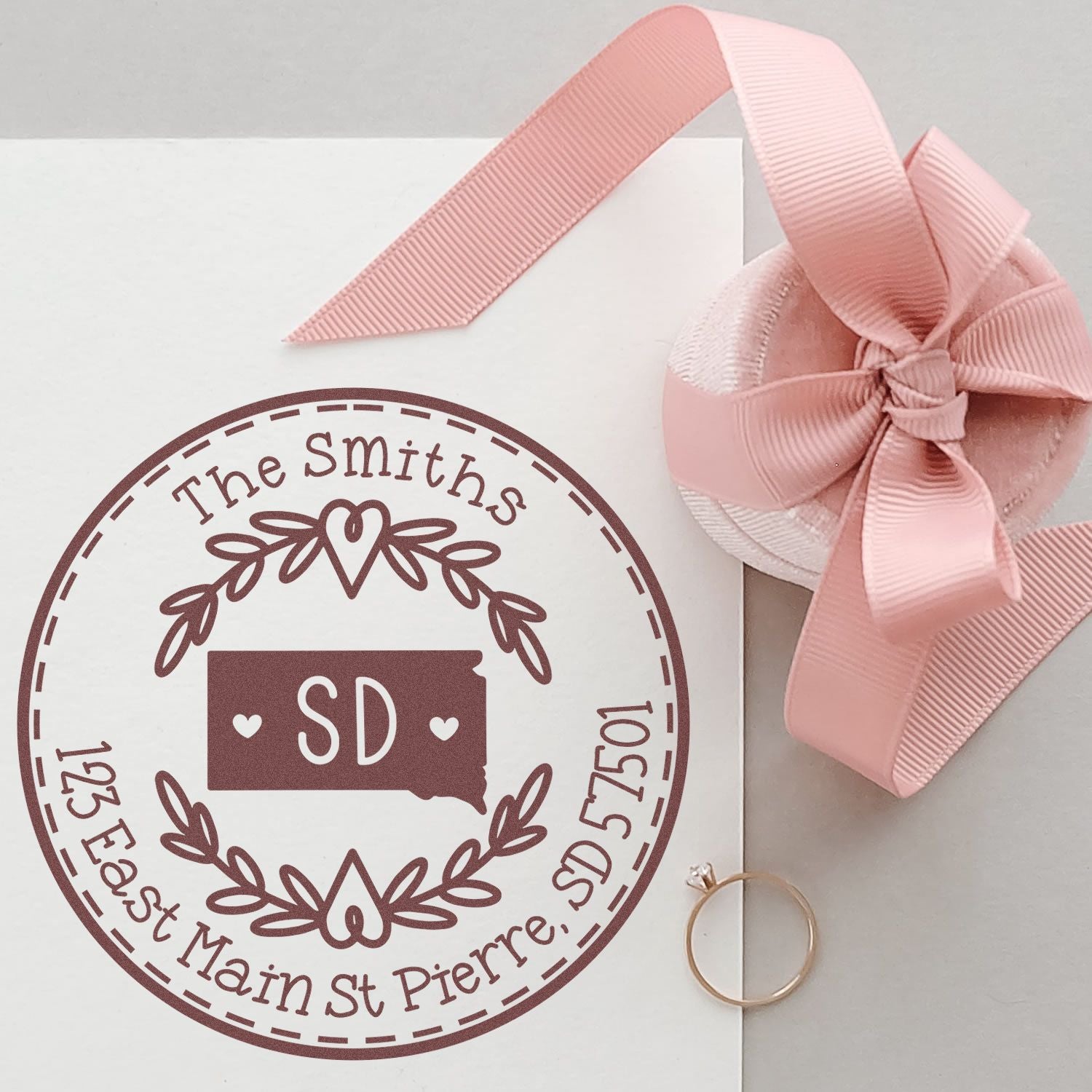 Round PSI South Dakota State Wreath Custom-Made Address Return Stamper