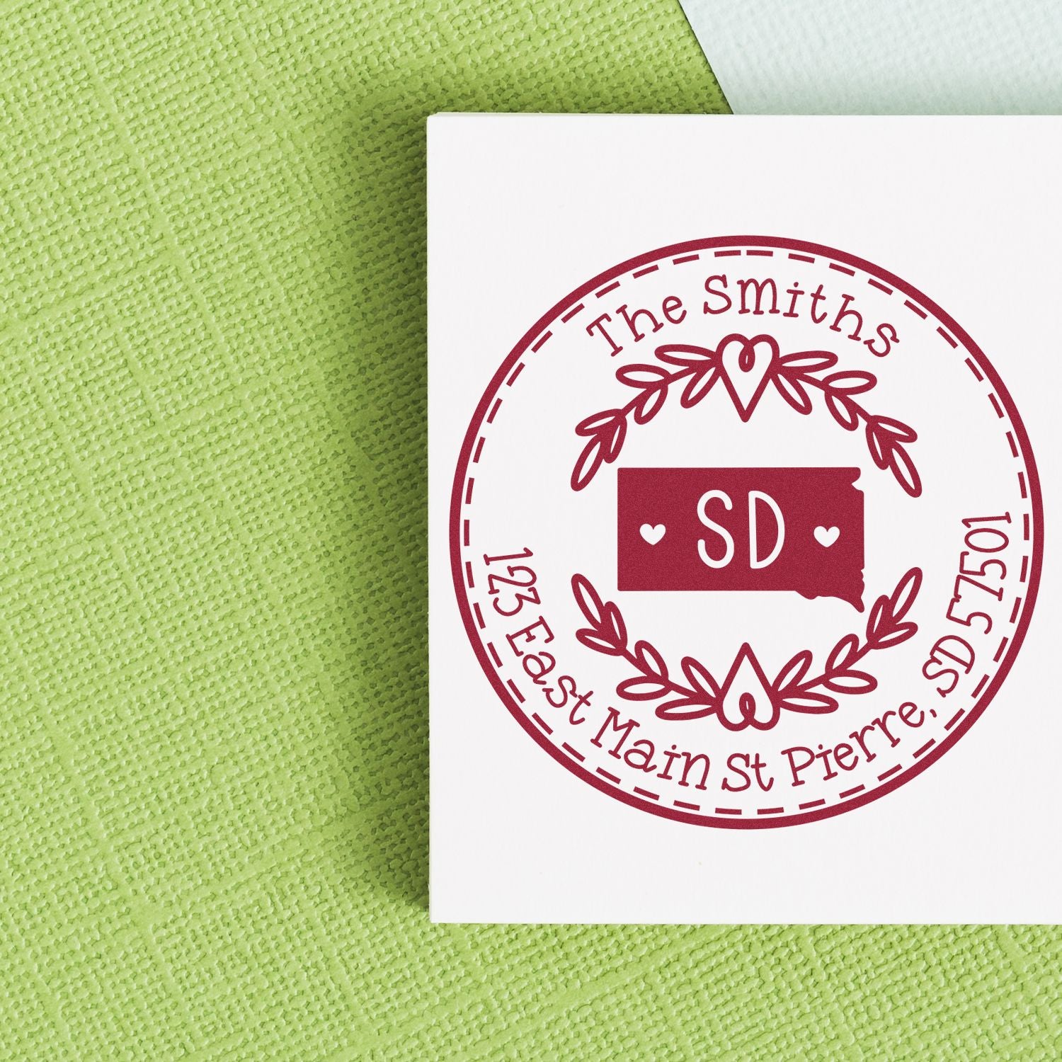 Slim South Dakota State Wreath Customized Home Address Stamp