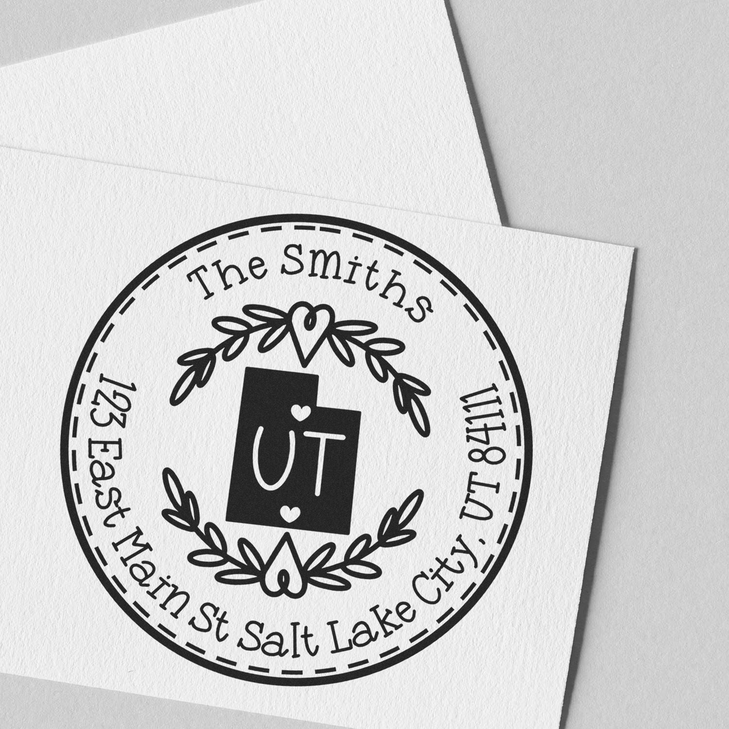 Wooden Handle Round Utah State Wreath Personalized Address Return Stamp