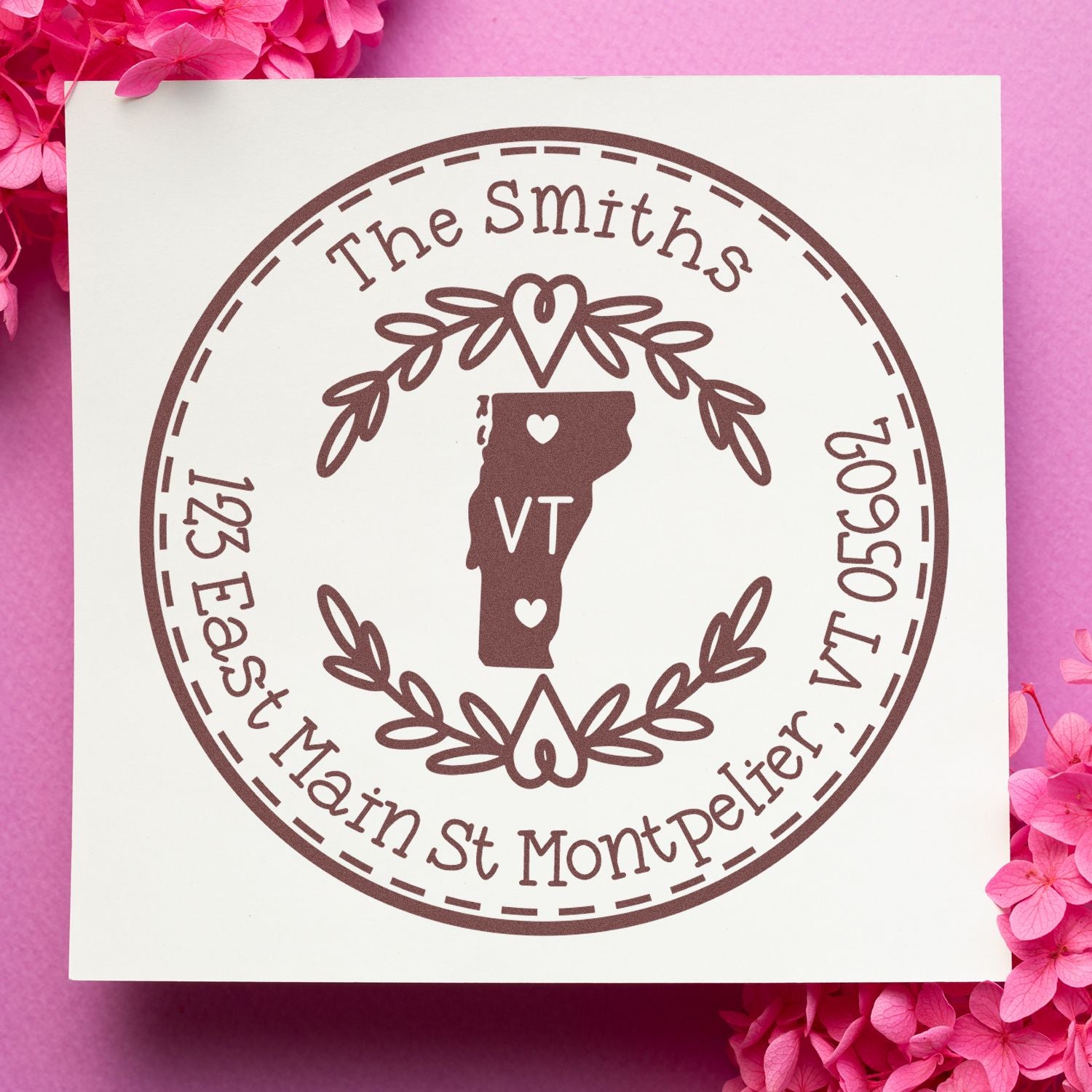 Slim Vermont State Wreath Customized Mail Address Pre-Inked Stamp