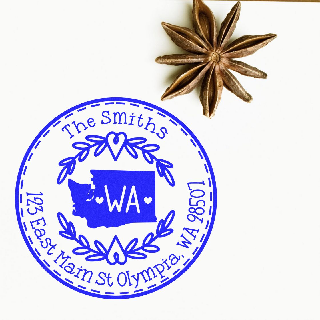 Wooden Handle Round Washington State Wreath Personalized Address Stamp