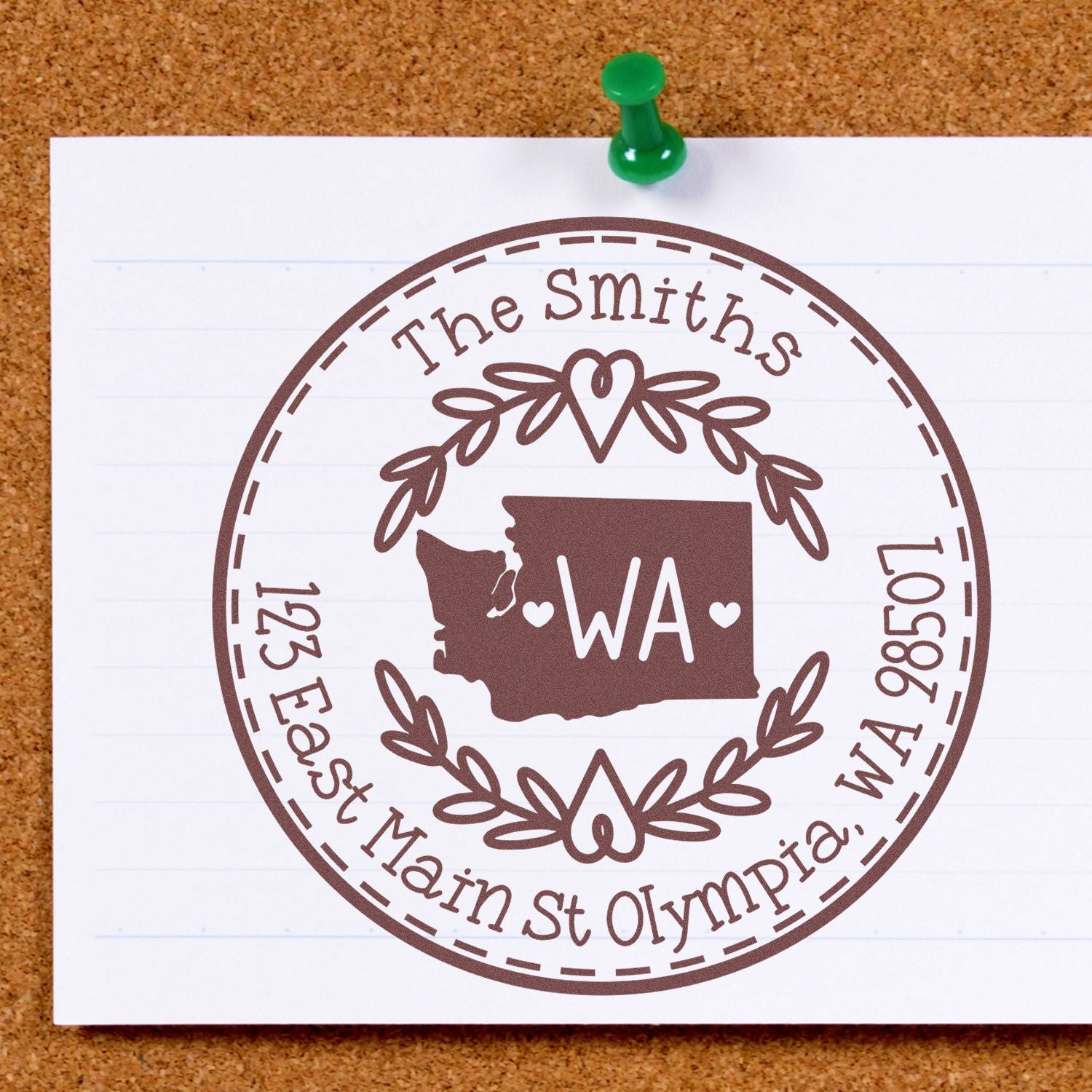 Wooden Handle Round Washington State Wreath Personalized Address Stamp