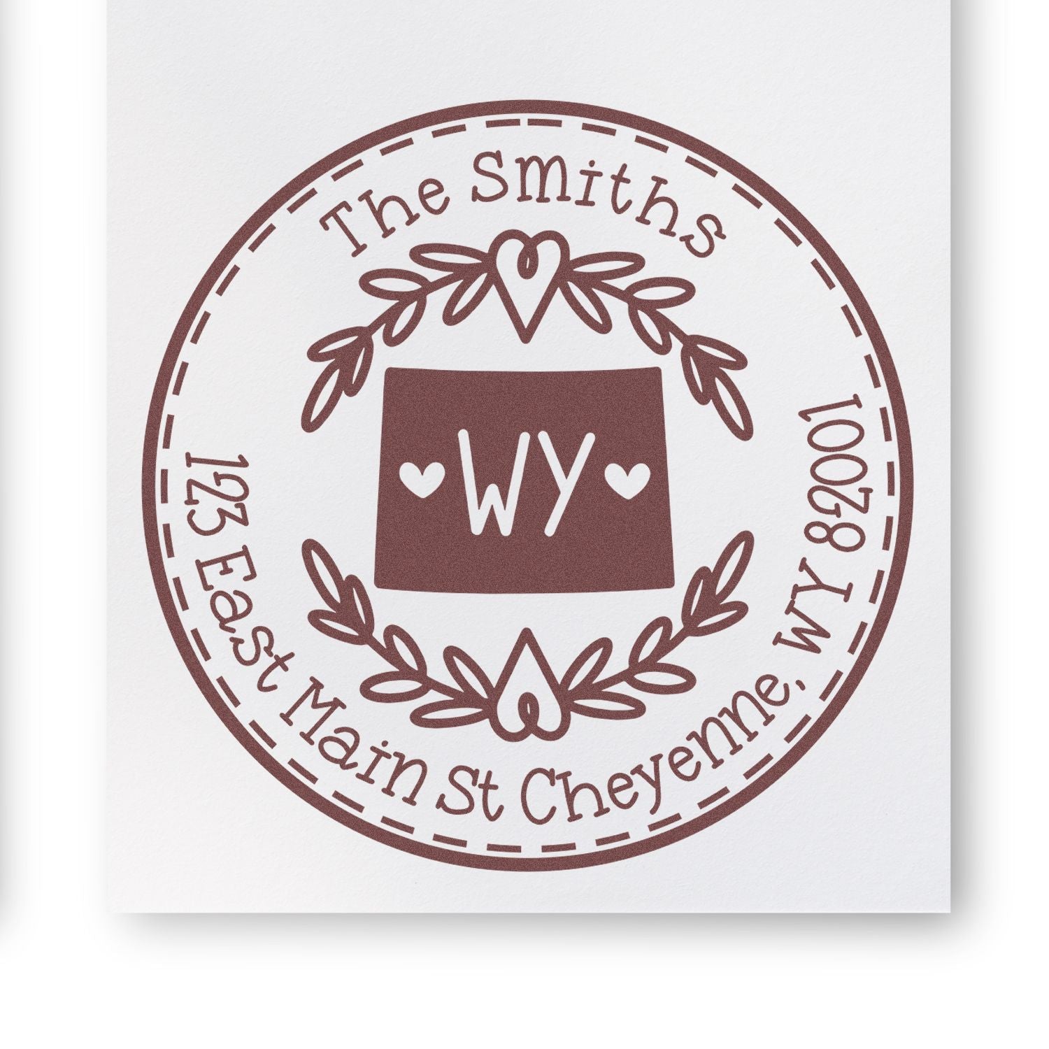 Wooden Handle Round Wyoming State Wreath Personalized Home Address For Envelopes Stamp