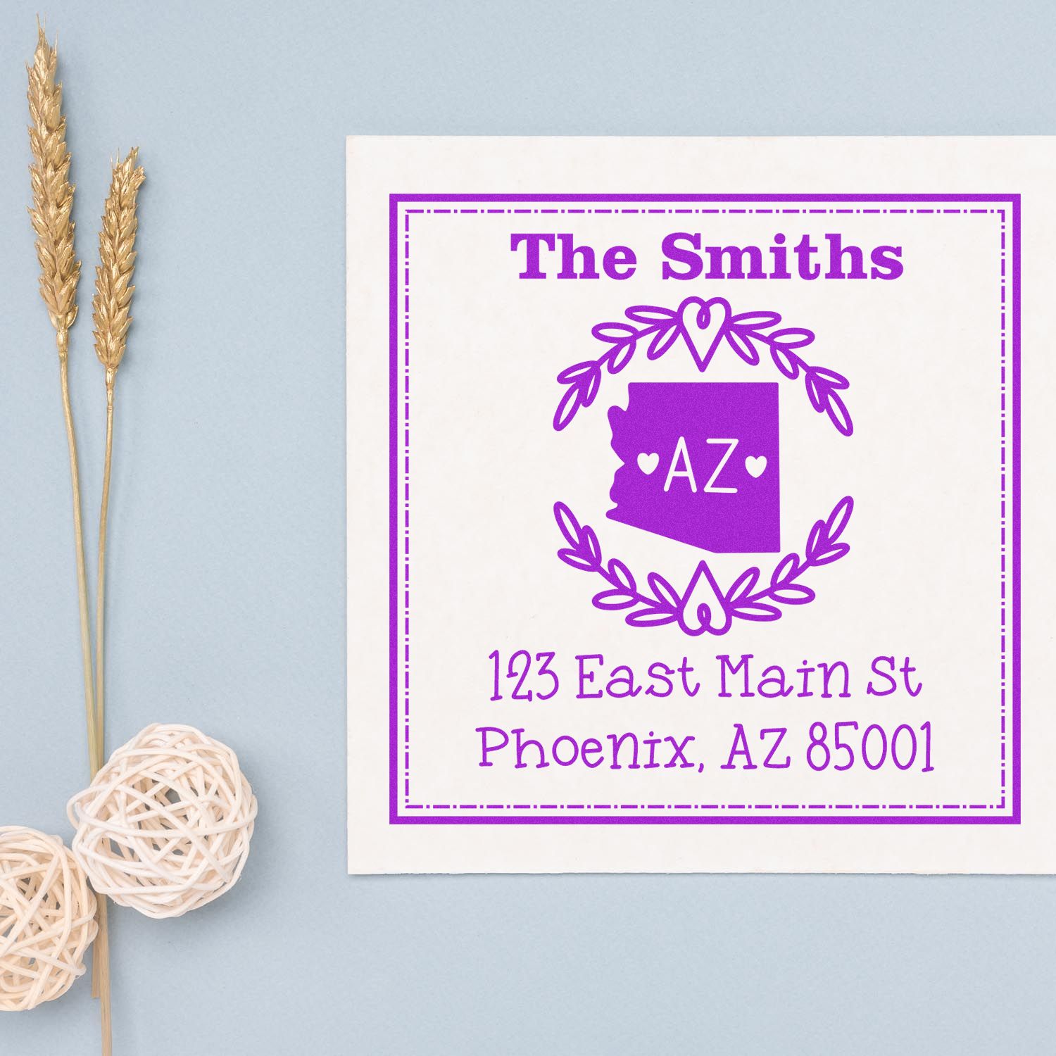 Wood Handle Arizona State Wreath Customizable Address Label Rubber Stamp