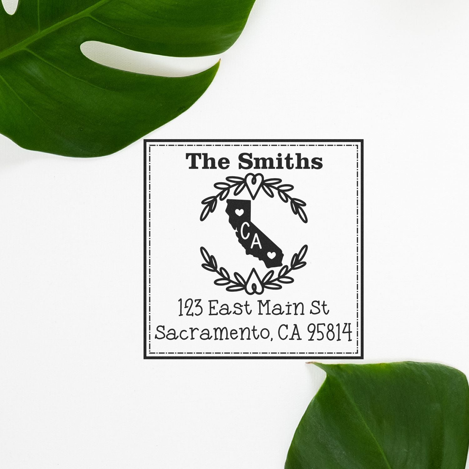 Slim California State Wreath Custom-Made Mailing Address Stamper