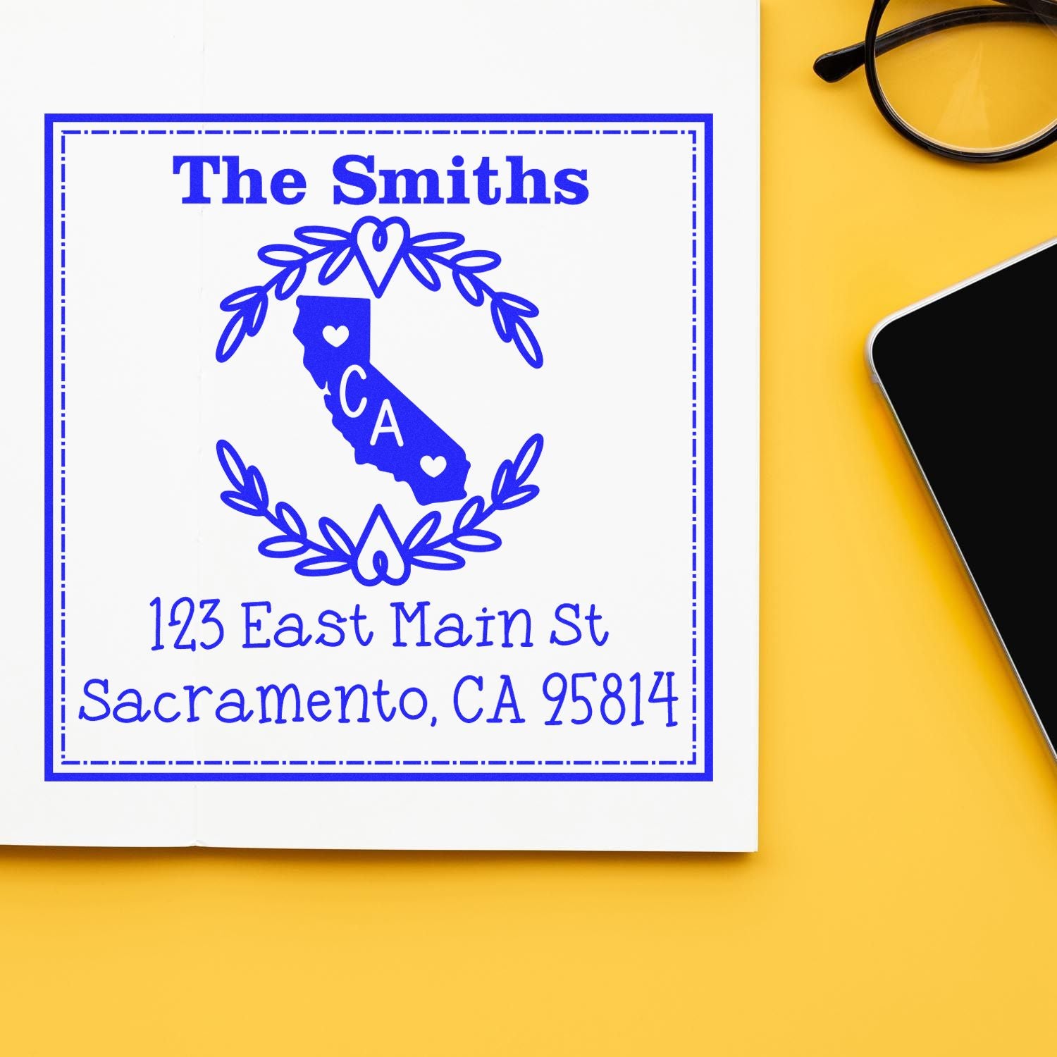 Slim California State Wreath Custom-Made Mailing Address Stamper