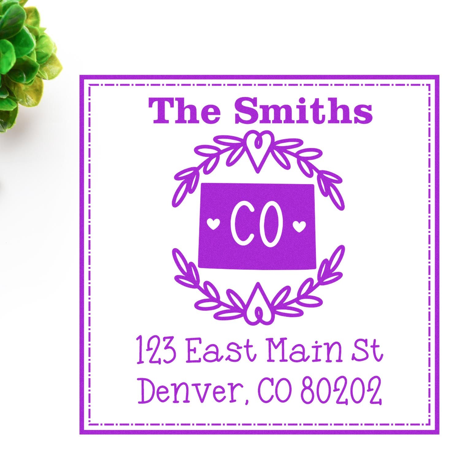 Slim Colorado State Wreath Custom-Made Mailing Address Pre-Inked Stamp