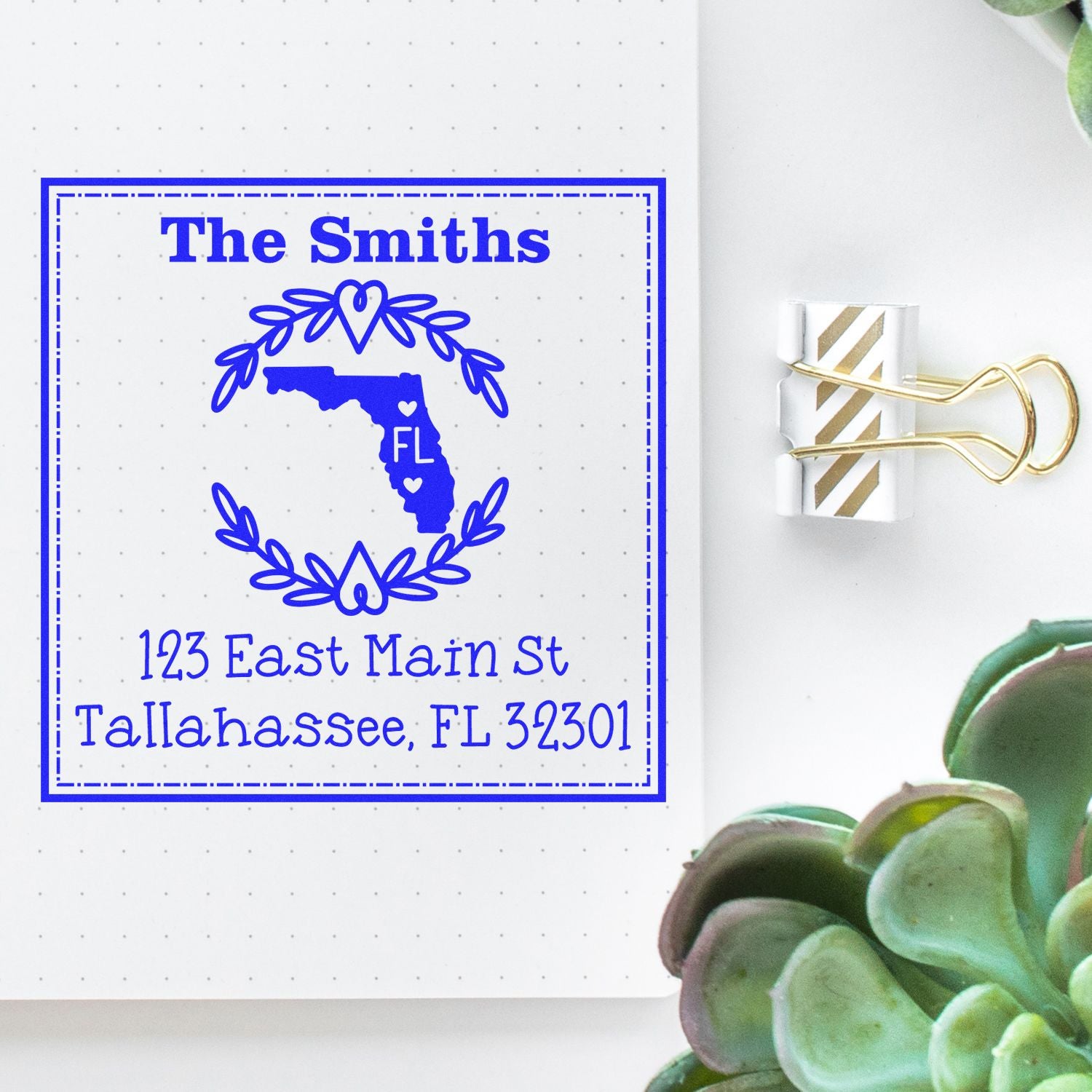 Wood Handle Florida State Wreath Custom-Made Return Address Rubber Stamp