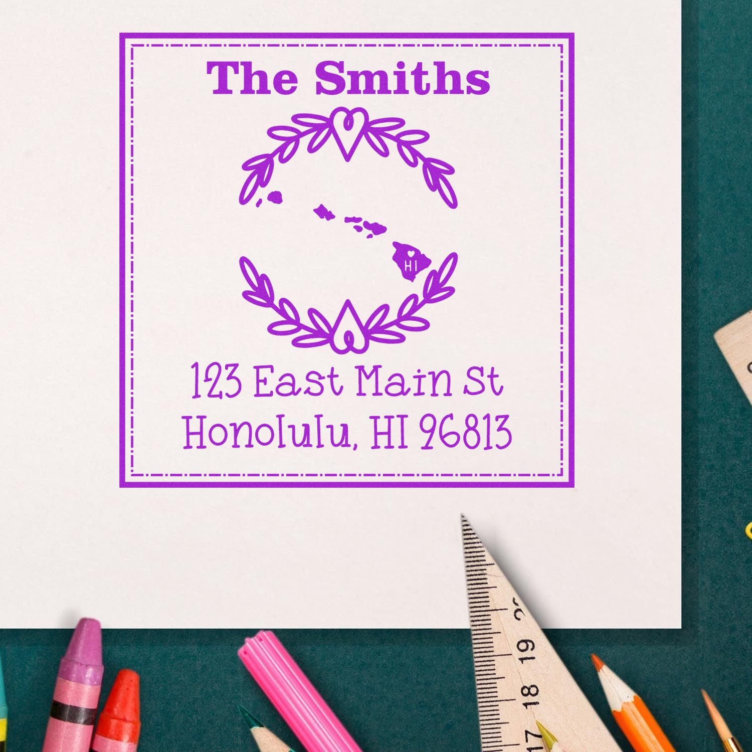 PSI Pre-Inked Hawaii State Wreath Custom-Made Address Return Rubber Stamp