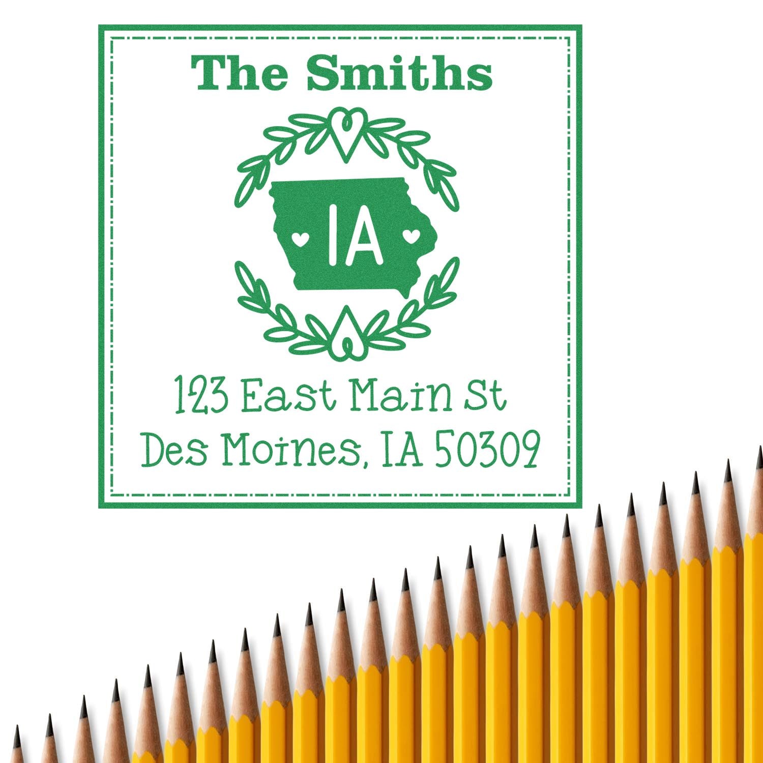 Wood Handle Iowa State Wreath Custom-Made Mailing Rubber Stamp