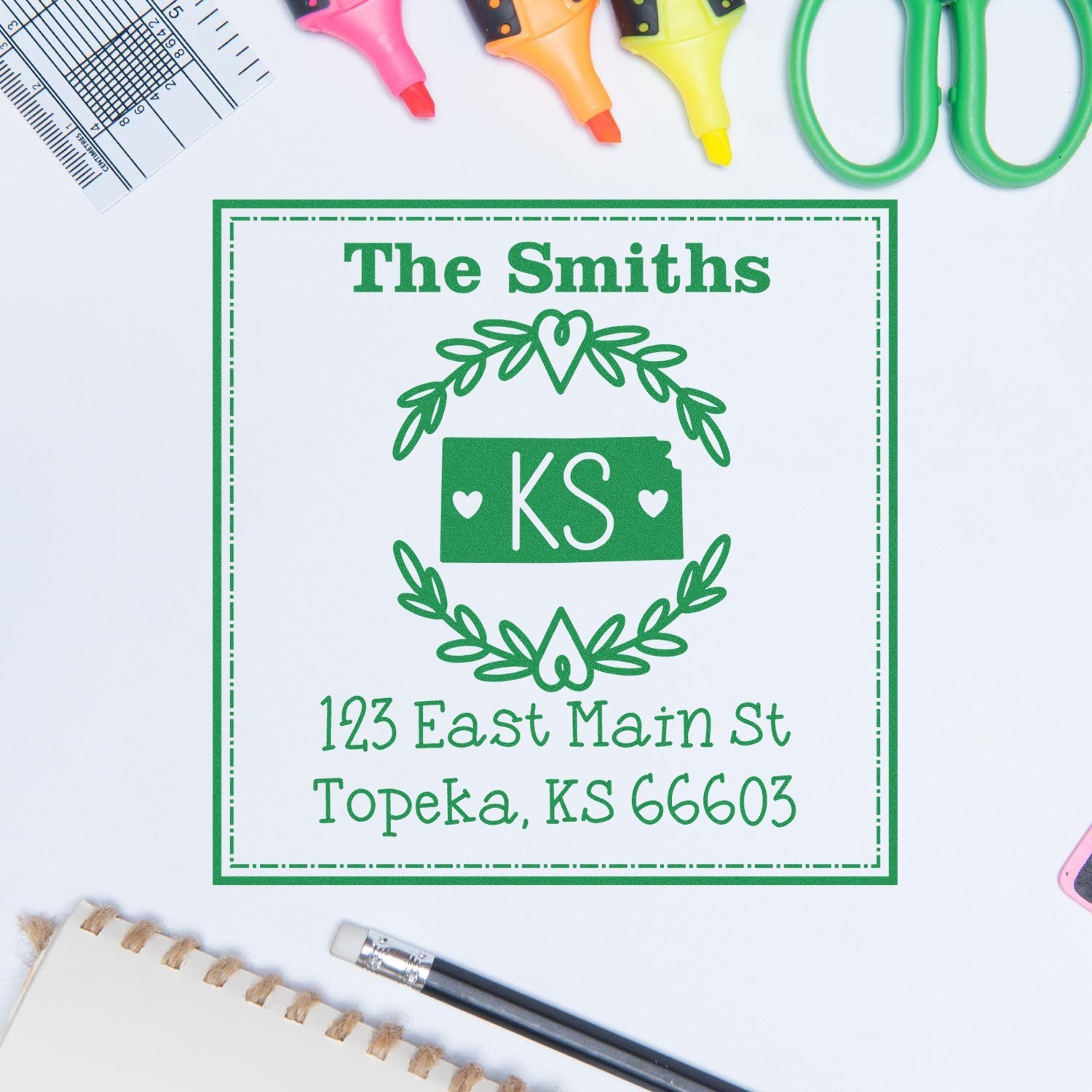 Slim Kansas State Wreath Custom-Made Address Label Stamp