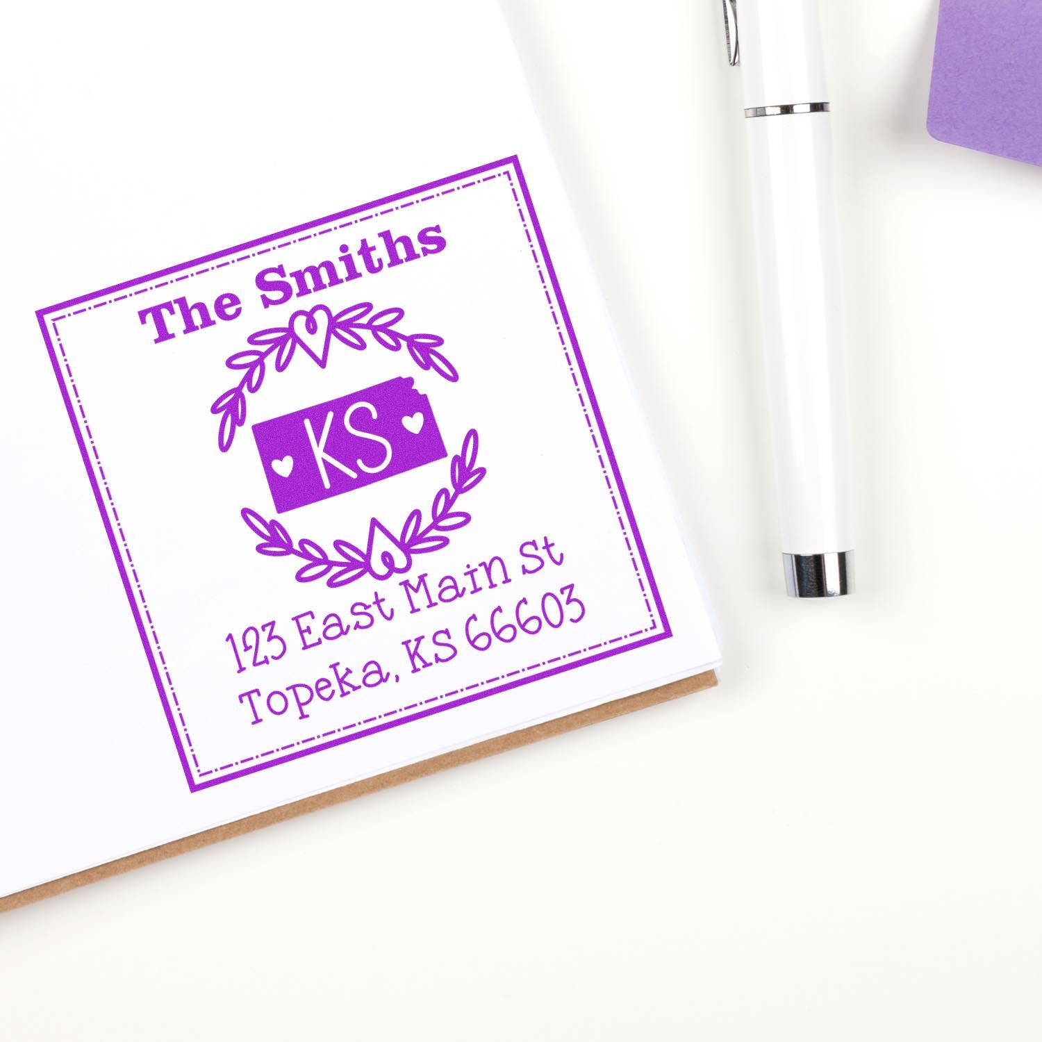 PSI Pre-Inked Kansas State Wreath Custom-Made Mail Address Stamper