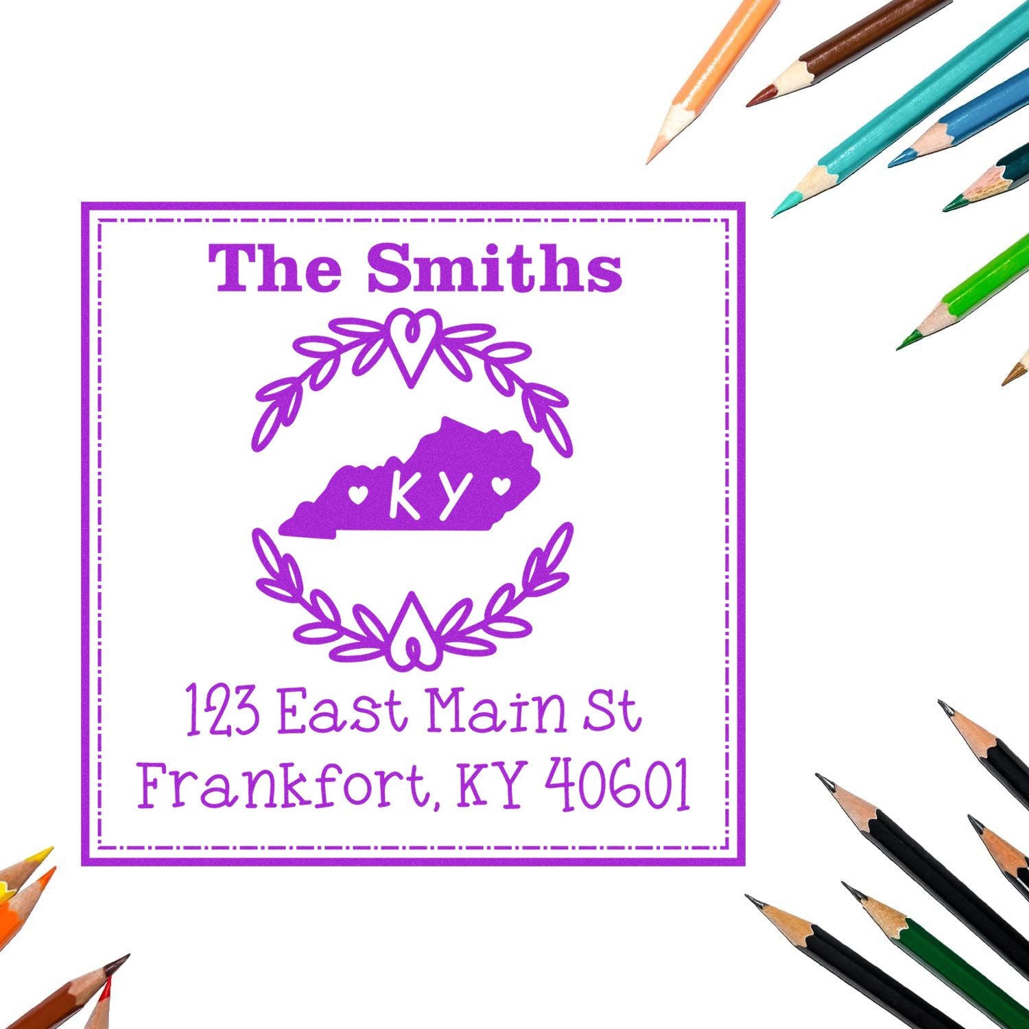 Slim Kentucky State Wreath Custom-Made Address Label Stamper