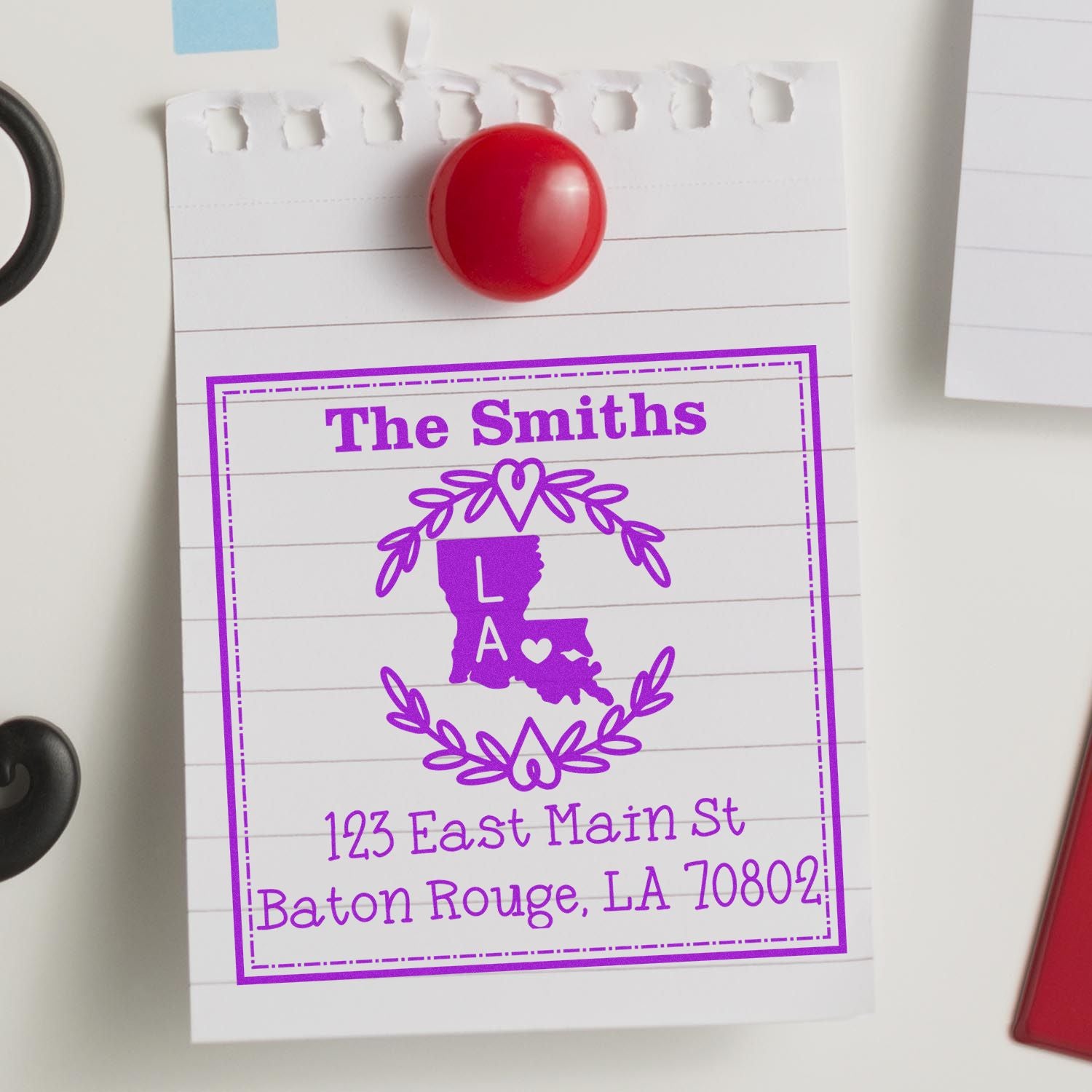 Self-Inking Louisiana State Wreath Custom-Made Address Return Stamper