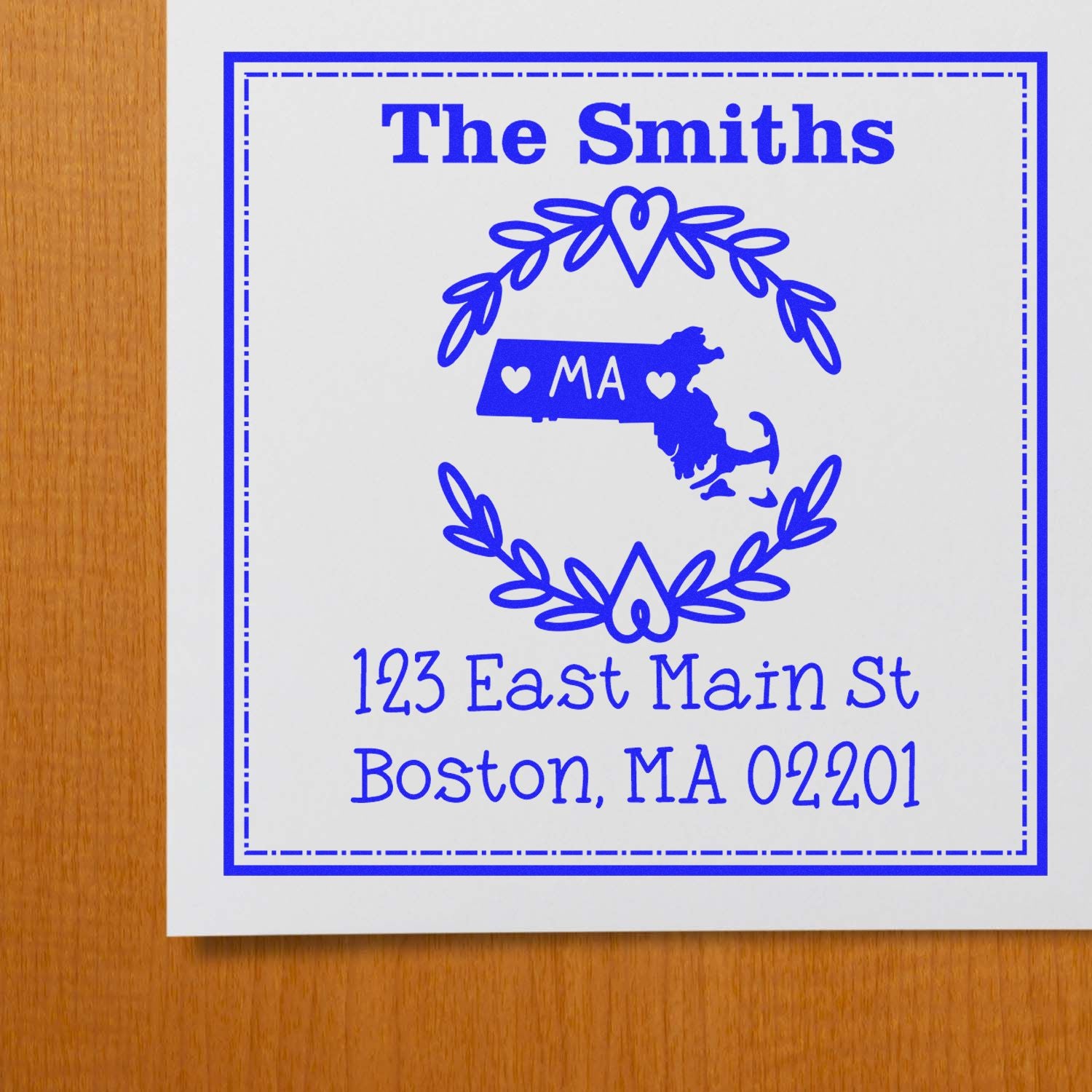 PSI Pre-Inked Massachusetts State Wreath Custom-Made Home Address for Envelopes Stamp