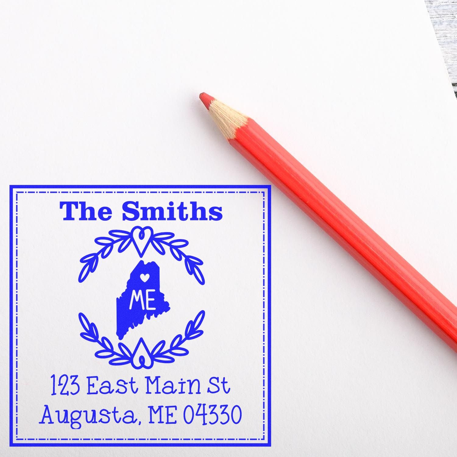 Self-Inking Maine State Wreath Custom-Made Address Return Rubber Stamp