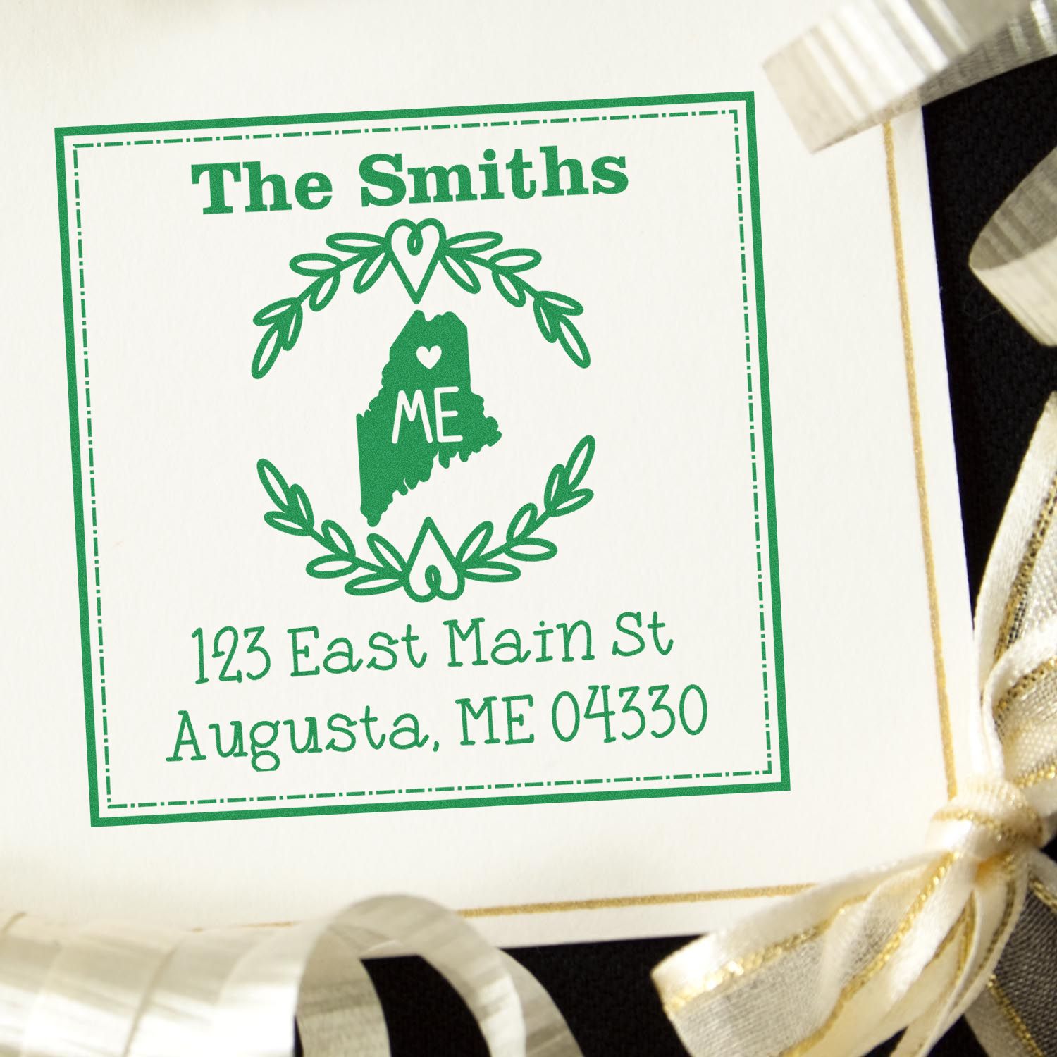 Self-Inking Maine State Wreath Custom-Made Address Return Rubber Stamp