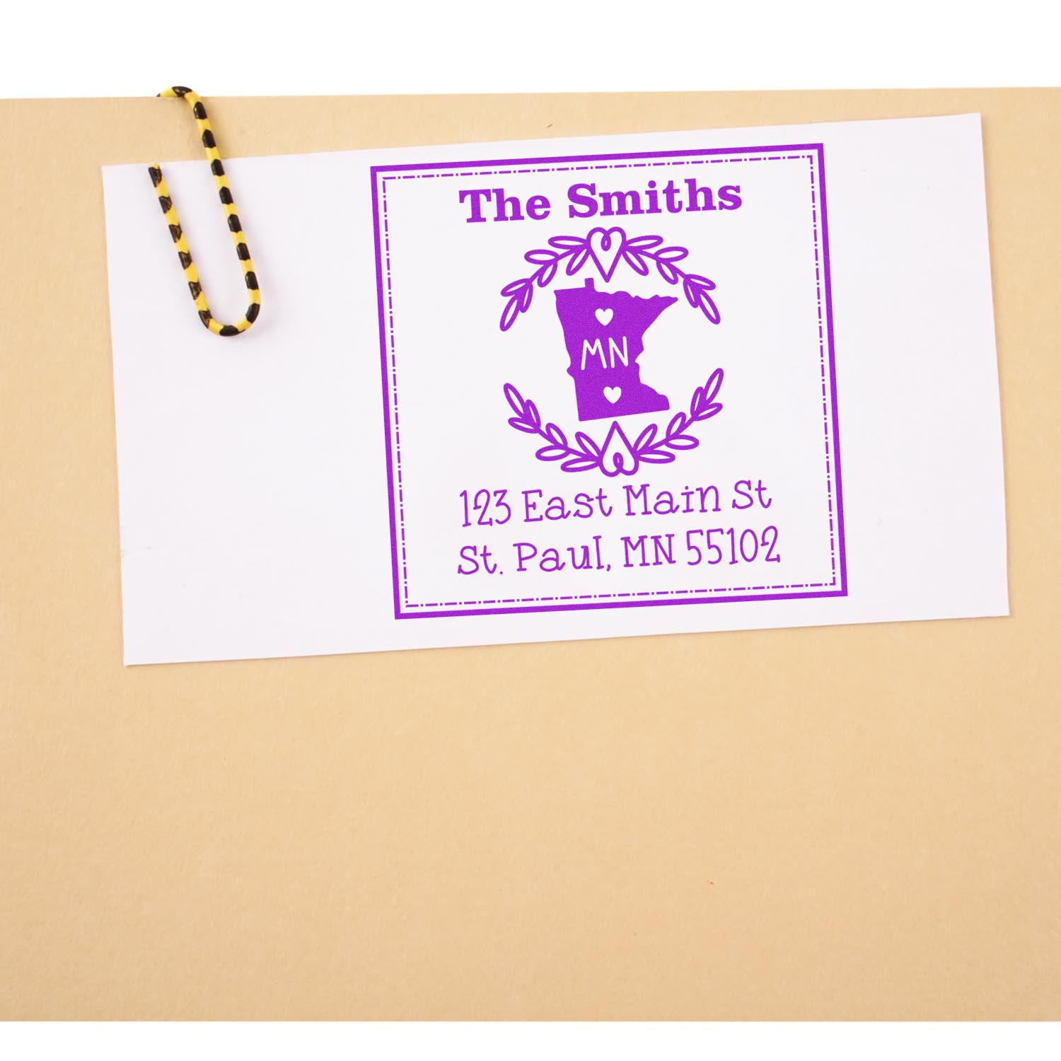 Slim Minnesota State Wreath Personalized Return Address Stamper