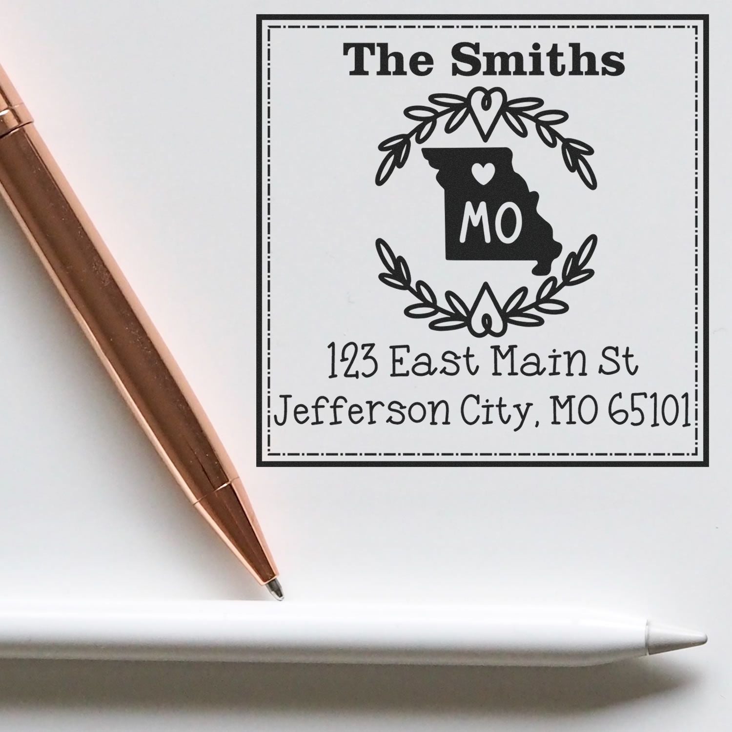 Slim Missouri State Wreath Personalized Name and Address Stamp