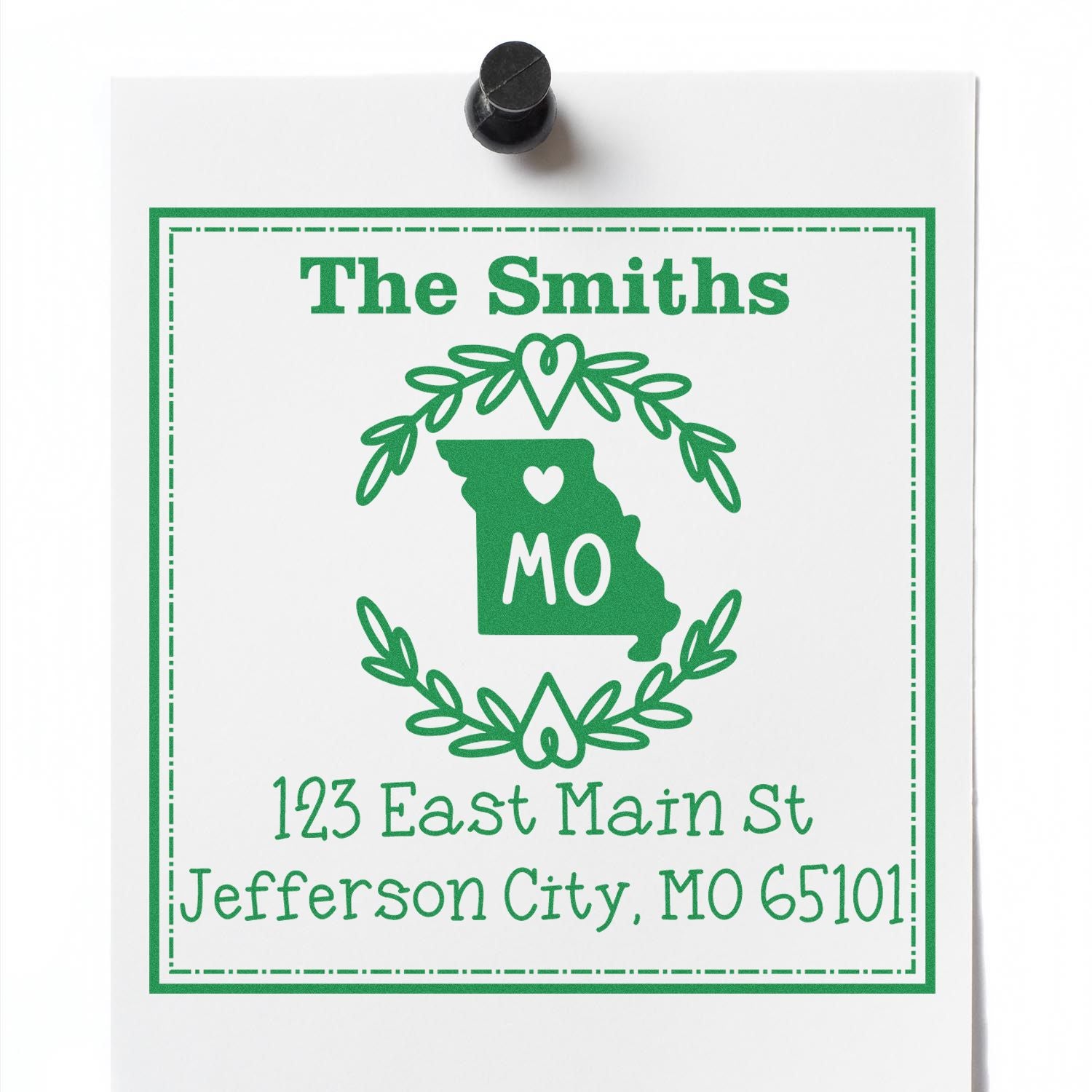 Wood Handle Missouri State Wreath Custom-Made Address Return Stamp