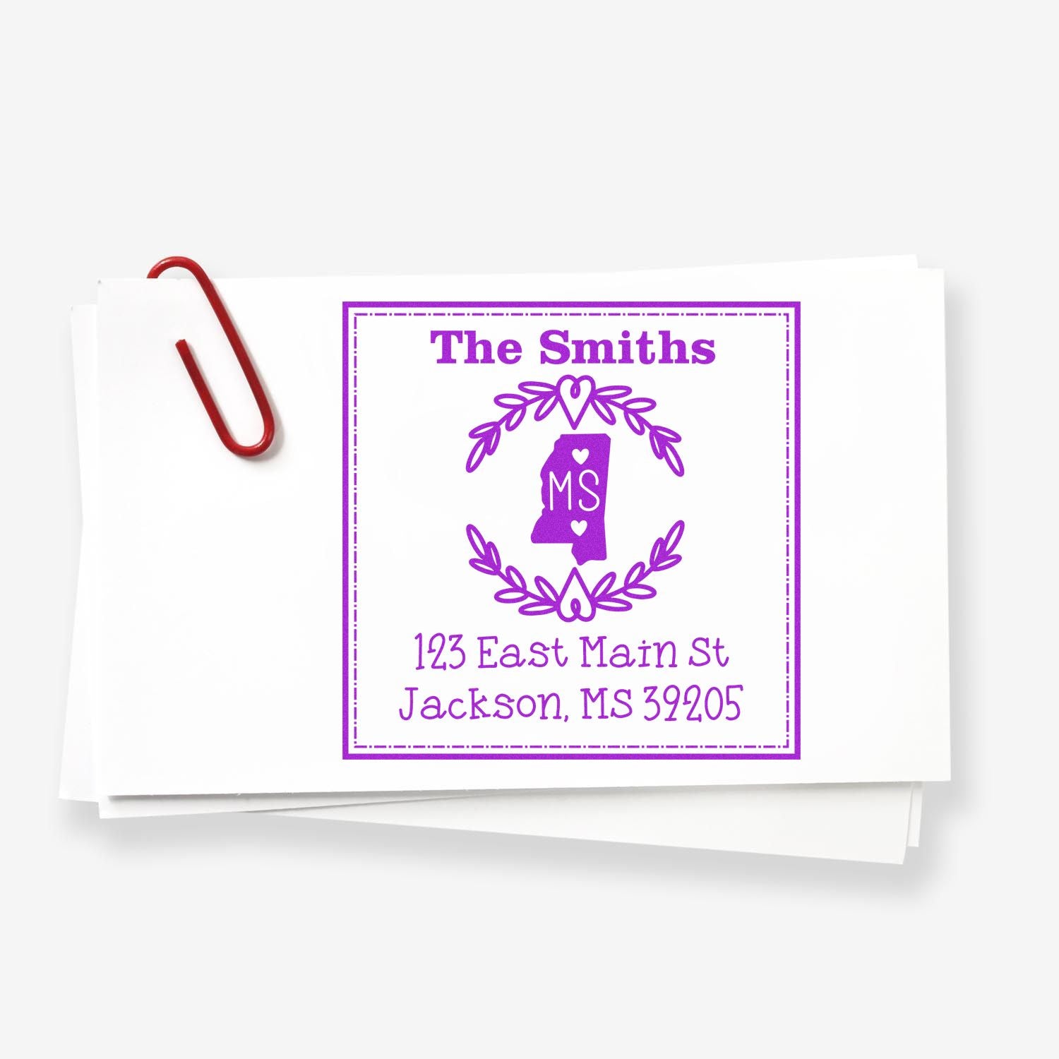 Slim Mississippi State Wreath Personalized Return Address Pre-Inked Stamp