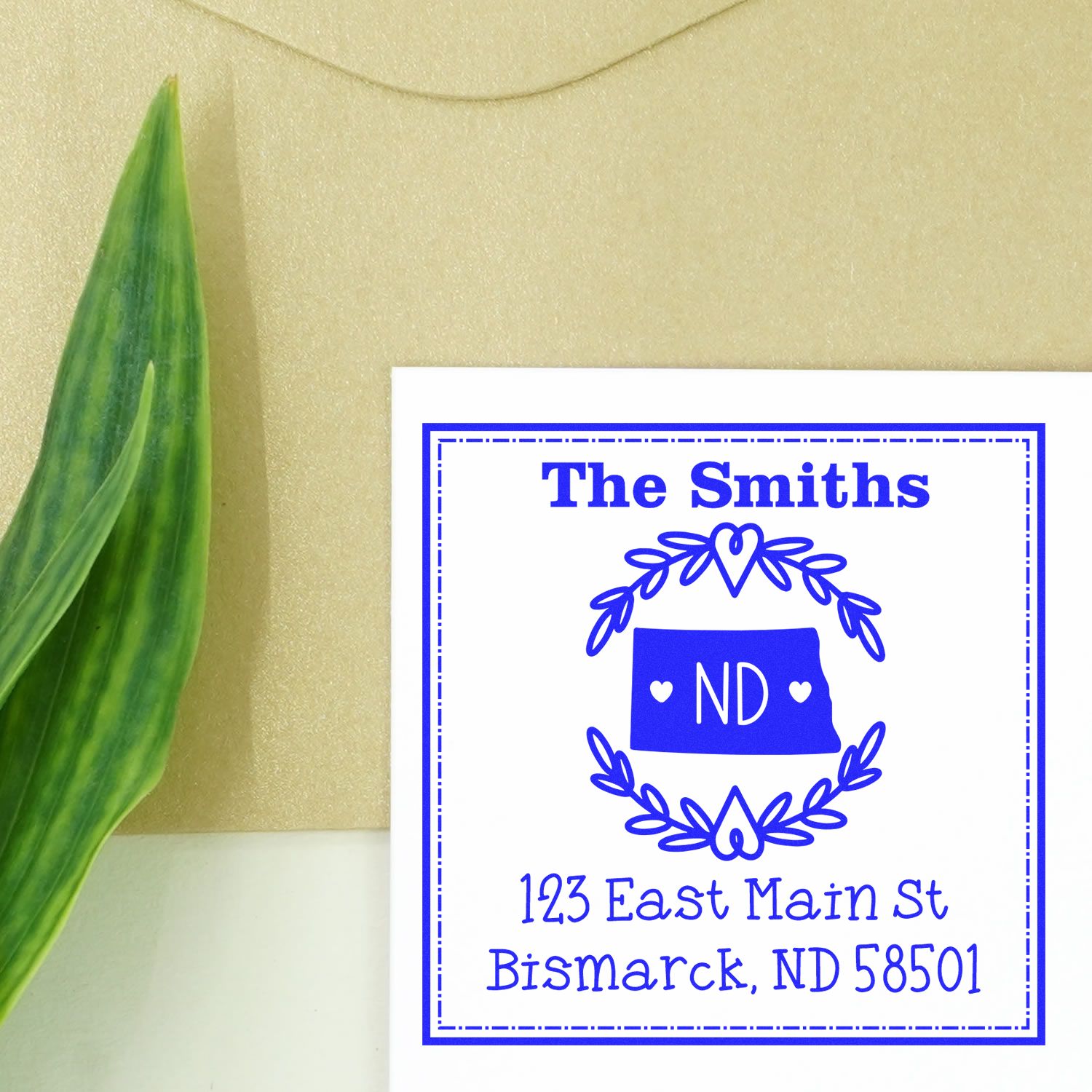 Wood Handle North Dakota State Wreath Custom-Made New Address Stamp