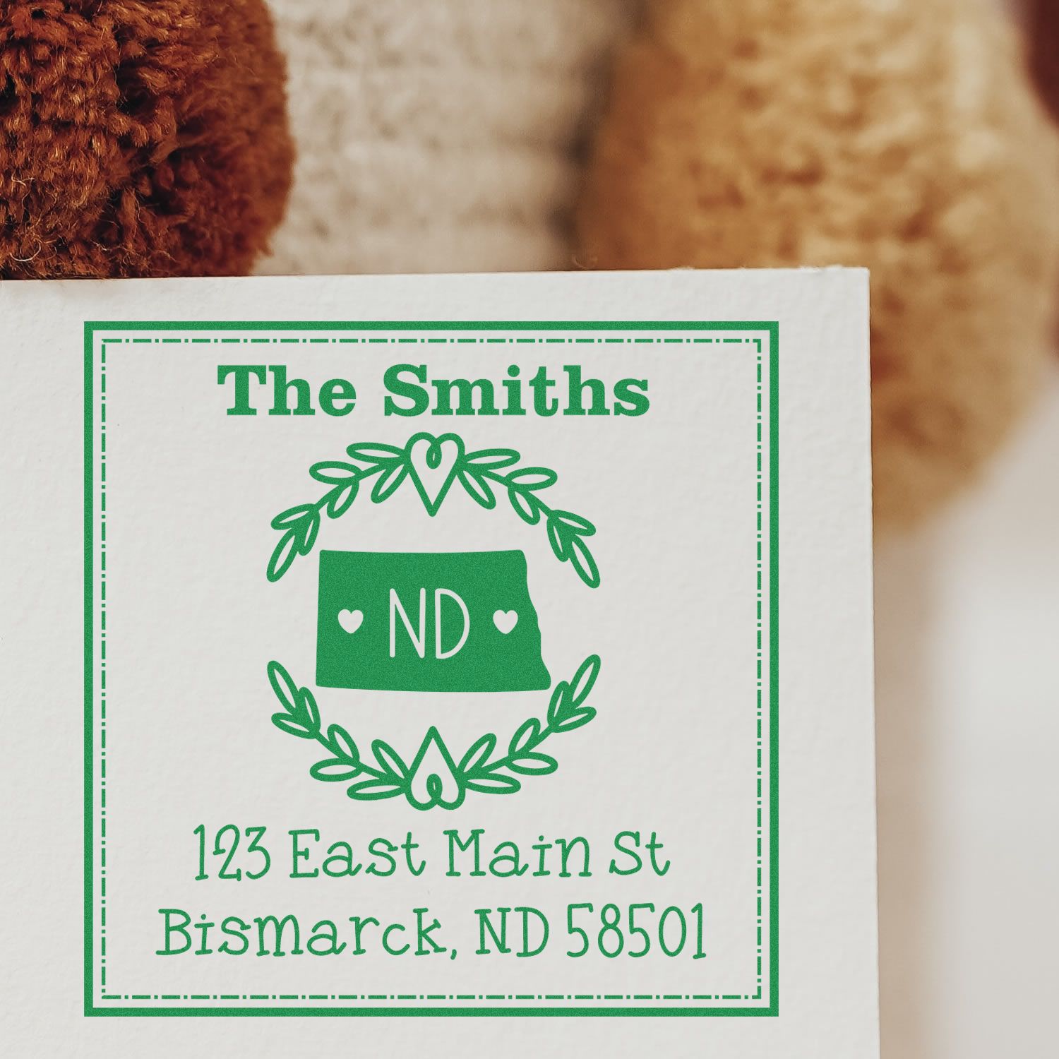 PSI Pre-Inked North Dakota State Wreath Personalized Name and Address Stamper