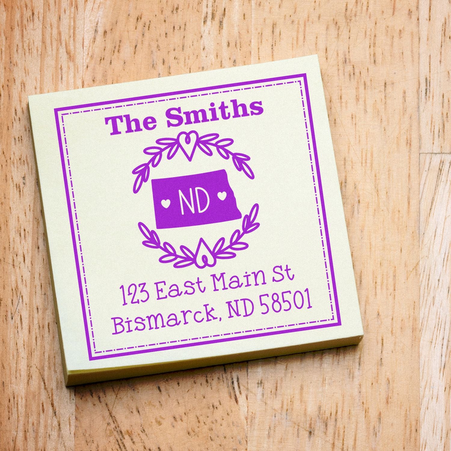 Slim North Dakota State Wreath Personalized Home Address Stamp