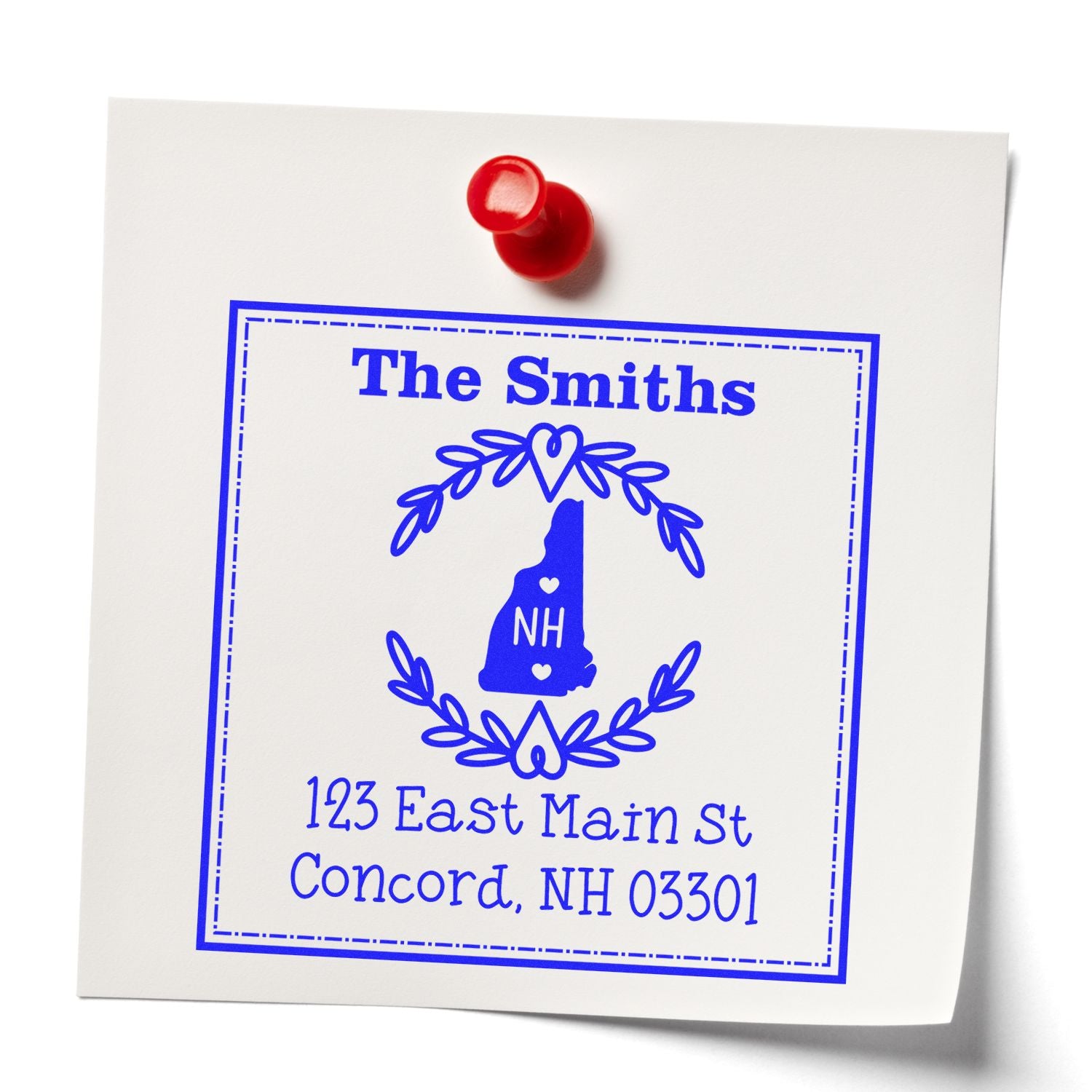 Slim New Hampshire State Wreath Personalized Mailing Stamper