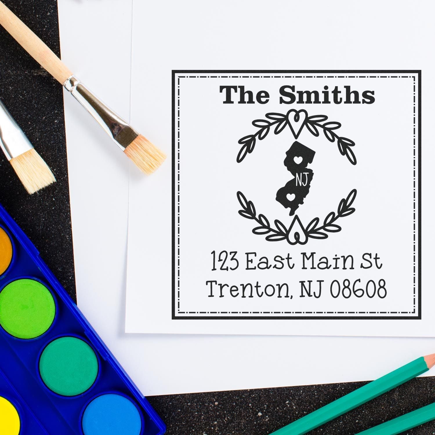 Self-Inking New Jersey State Wreath Custom-Made Home Address for Envelopes Stamper