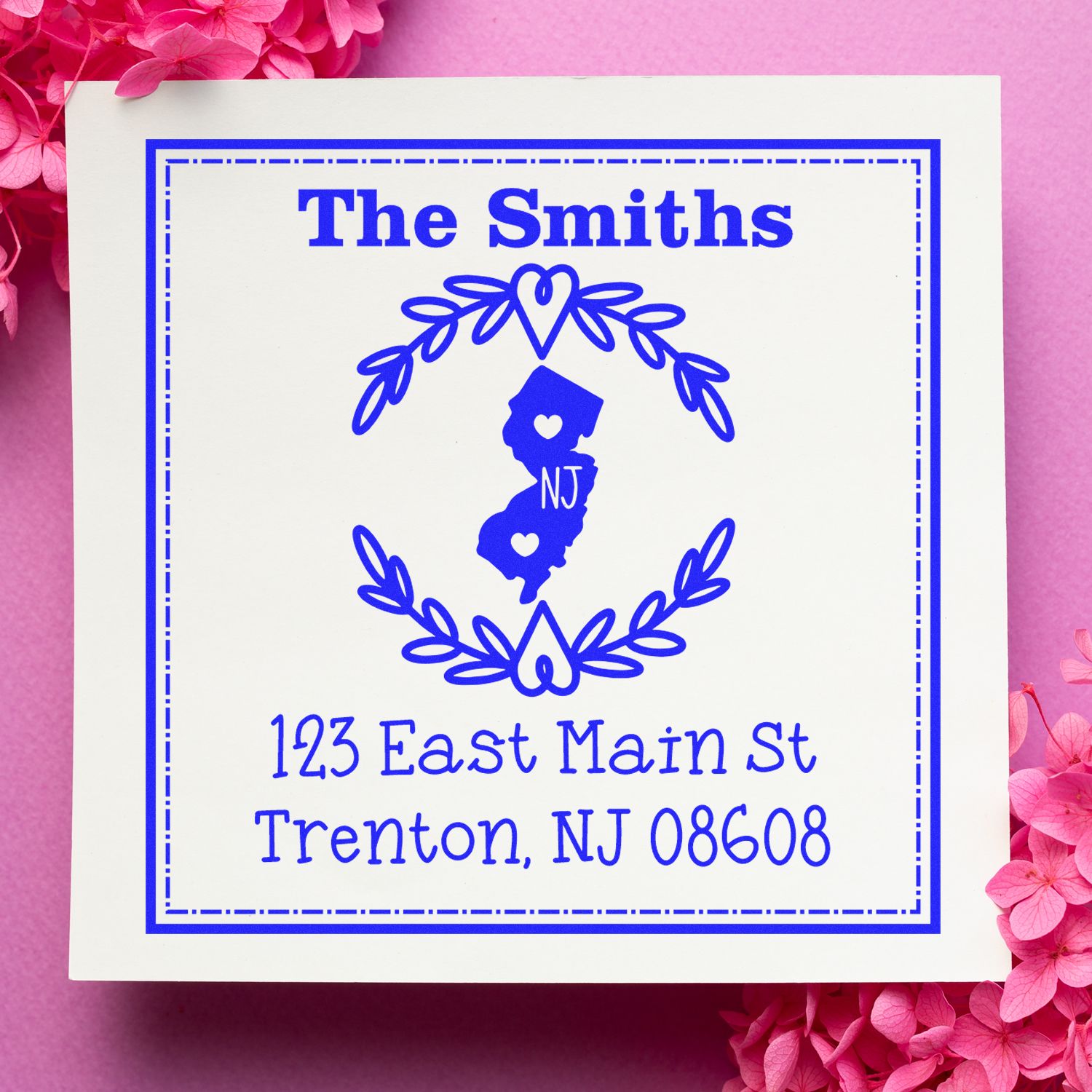 Wood Handle New Jersey State Wreath Custom-Made Mailing Address Rubber Stamp