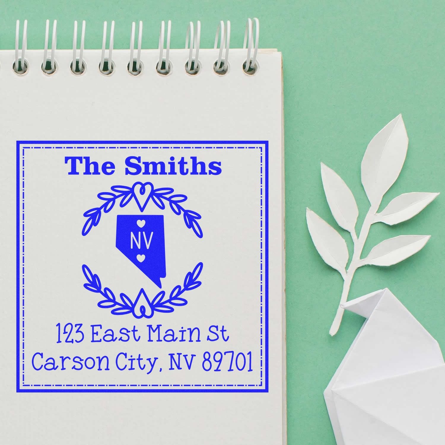 Slim Nevada State Wreath Personalized Mailing Stamp