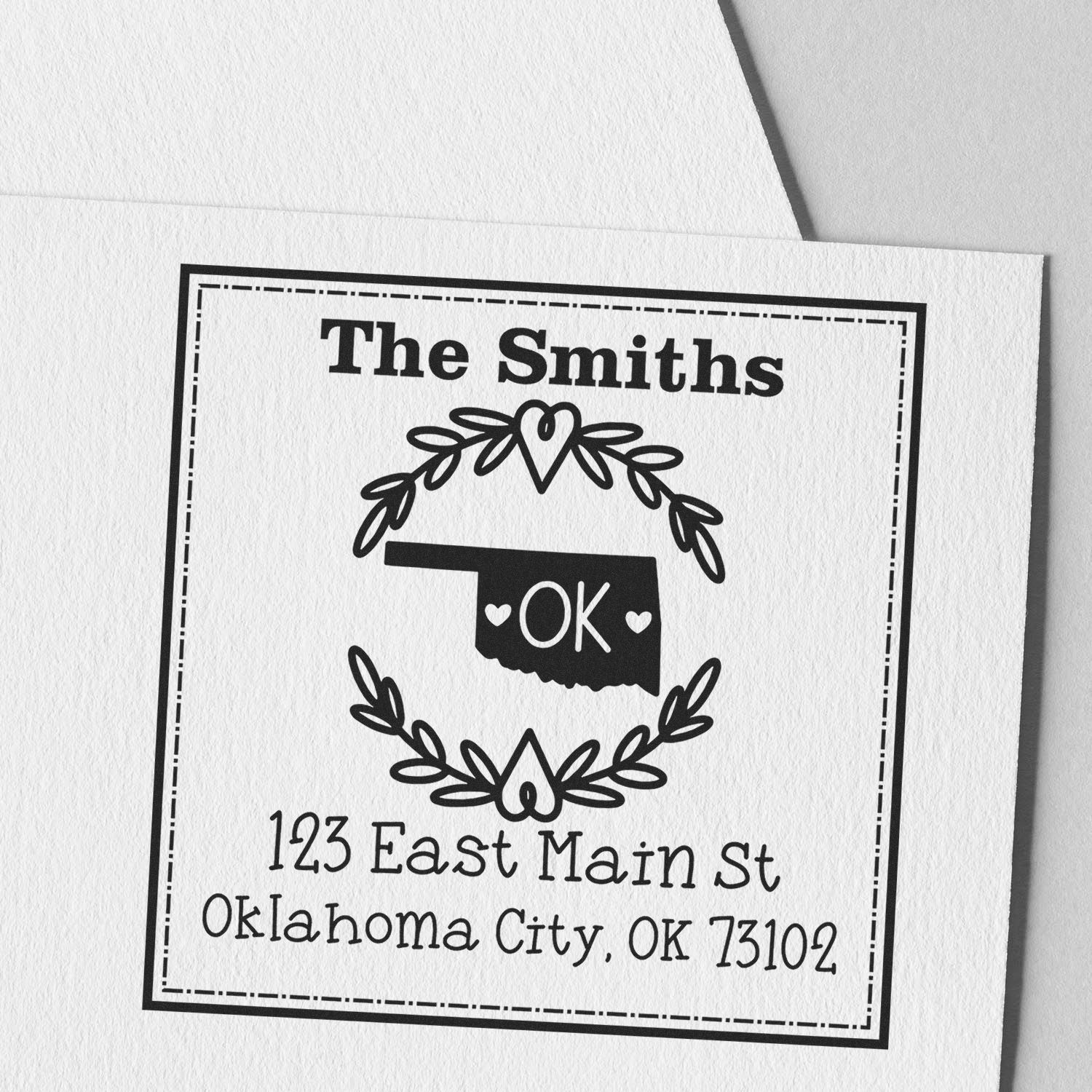 Wood Handle Oklahoma State Wreath Custom-Made New Address Rubber Stamp