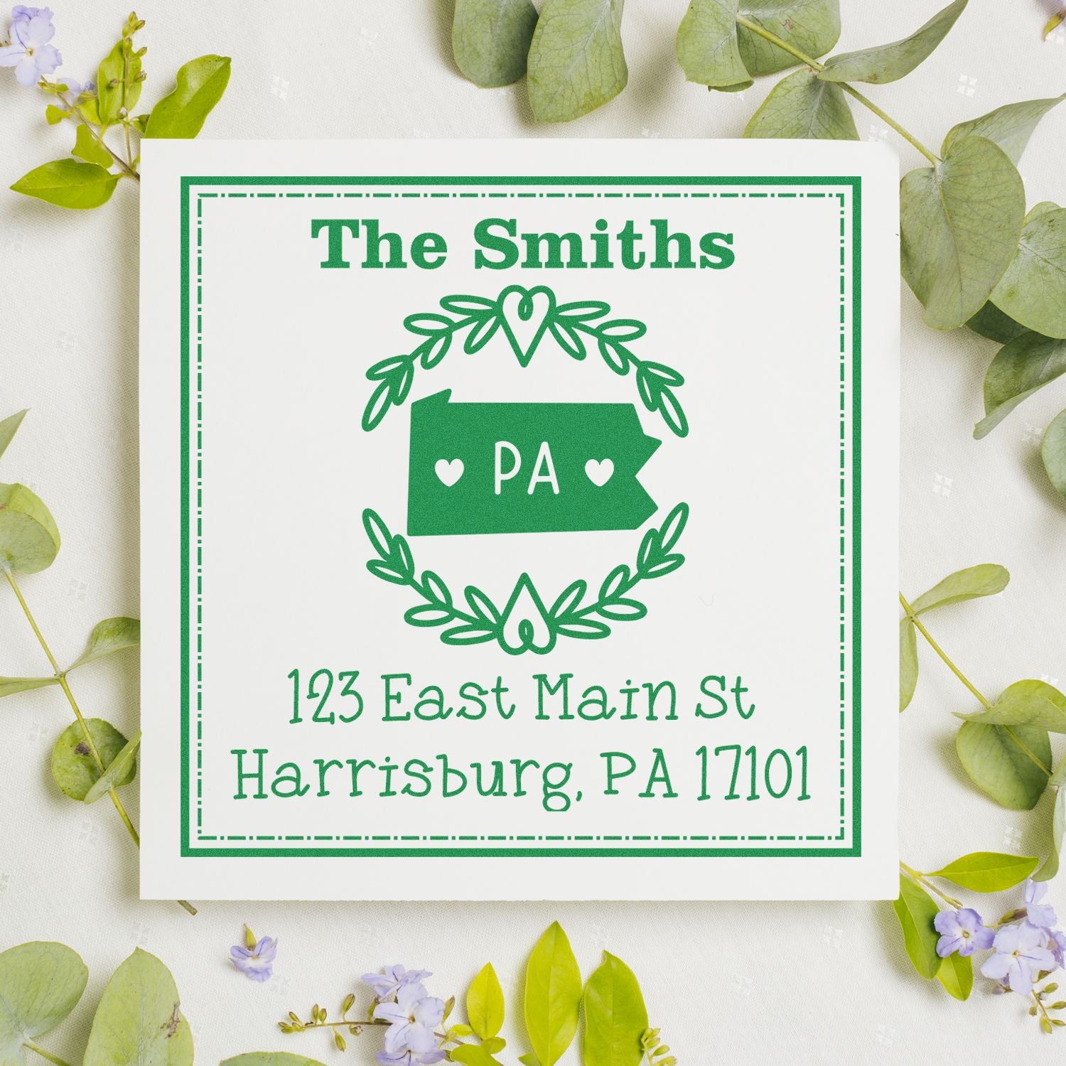 PSI Pre-Inked Pennsylvania State Wreath Personalized Mailing Rubber Stamp