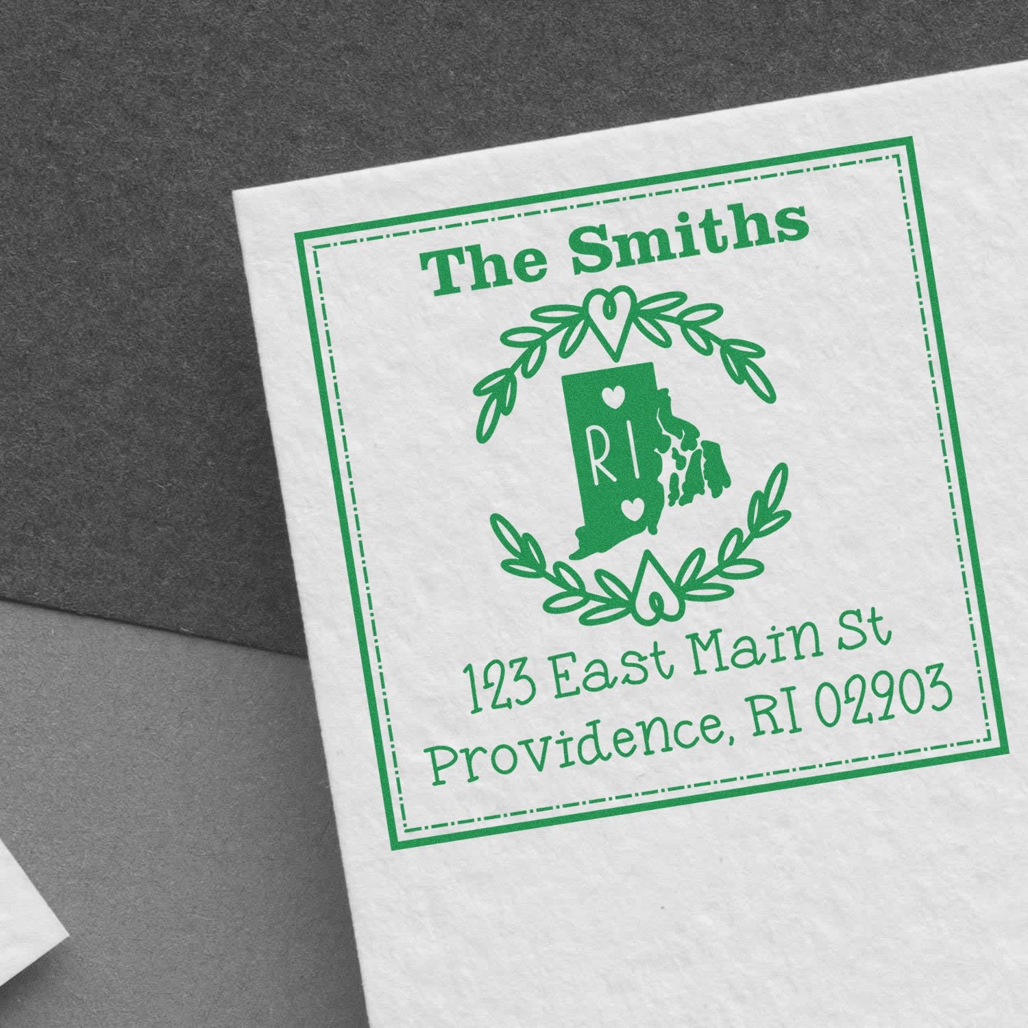 Wood Handle Rhode Island State Wreath Custom-Made Home Address for Envelopes Rubber Stamp