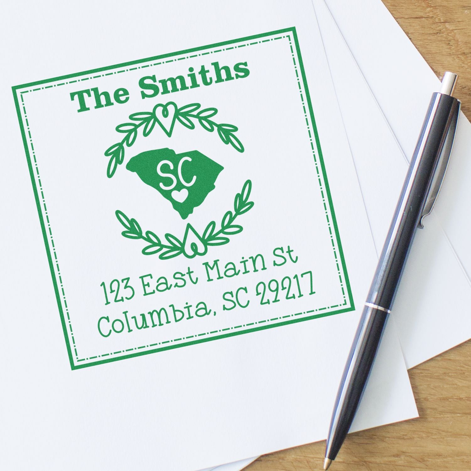 Slim South Carolina State Wreath Personalized Address Return Stamp