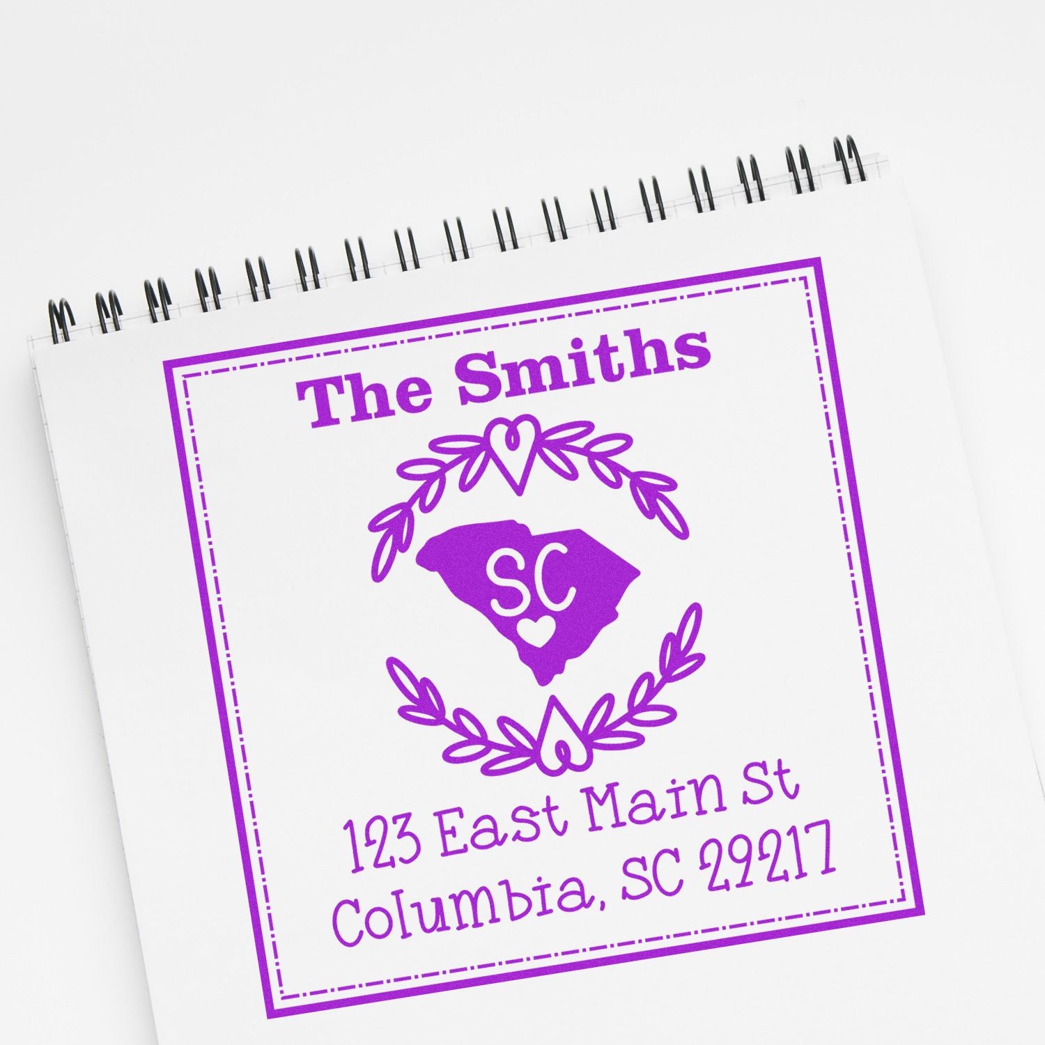 Slim South Carolina State Wreath Personalized Address Return Stamp