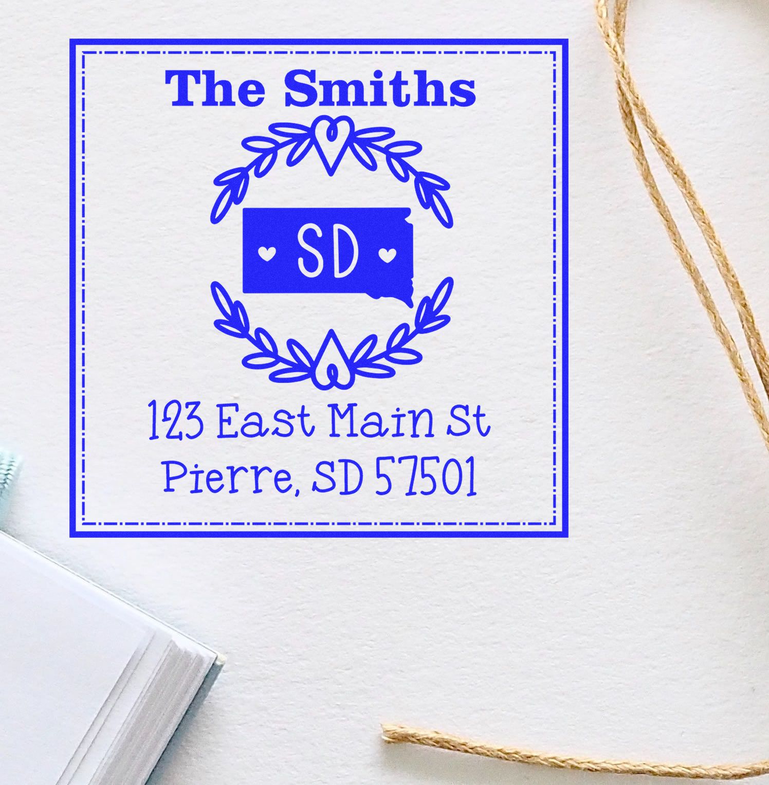 Wood Handle South Dakota State Wreath Custom-Made Address Label Stamper