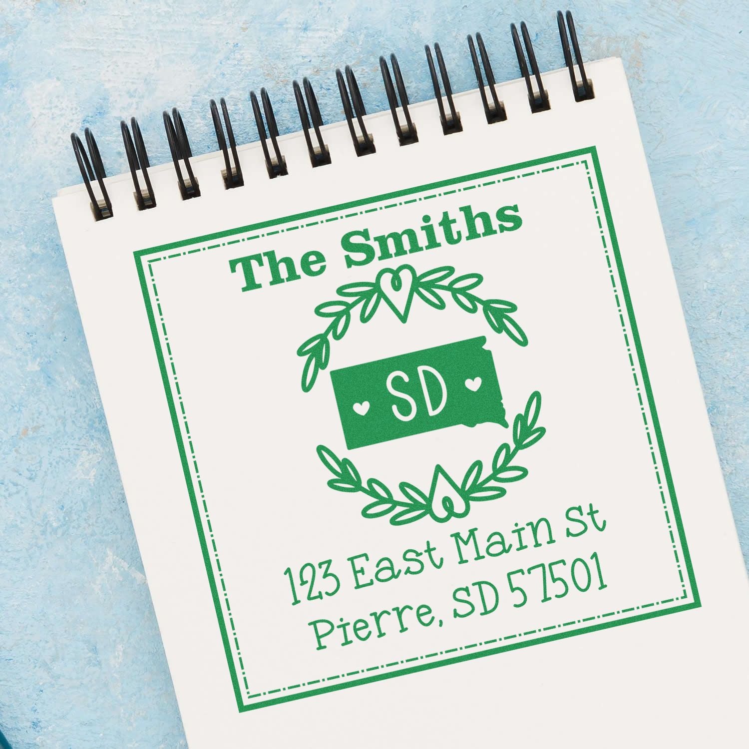 Self-Inking South Dakota State Wreath Personalized Name and Address Stamp