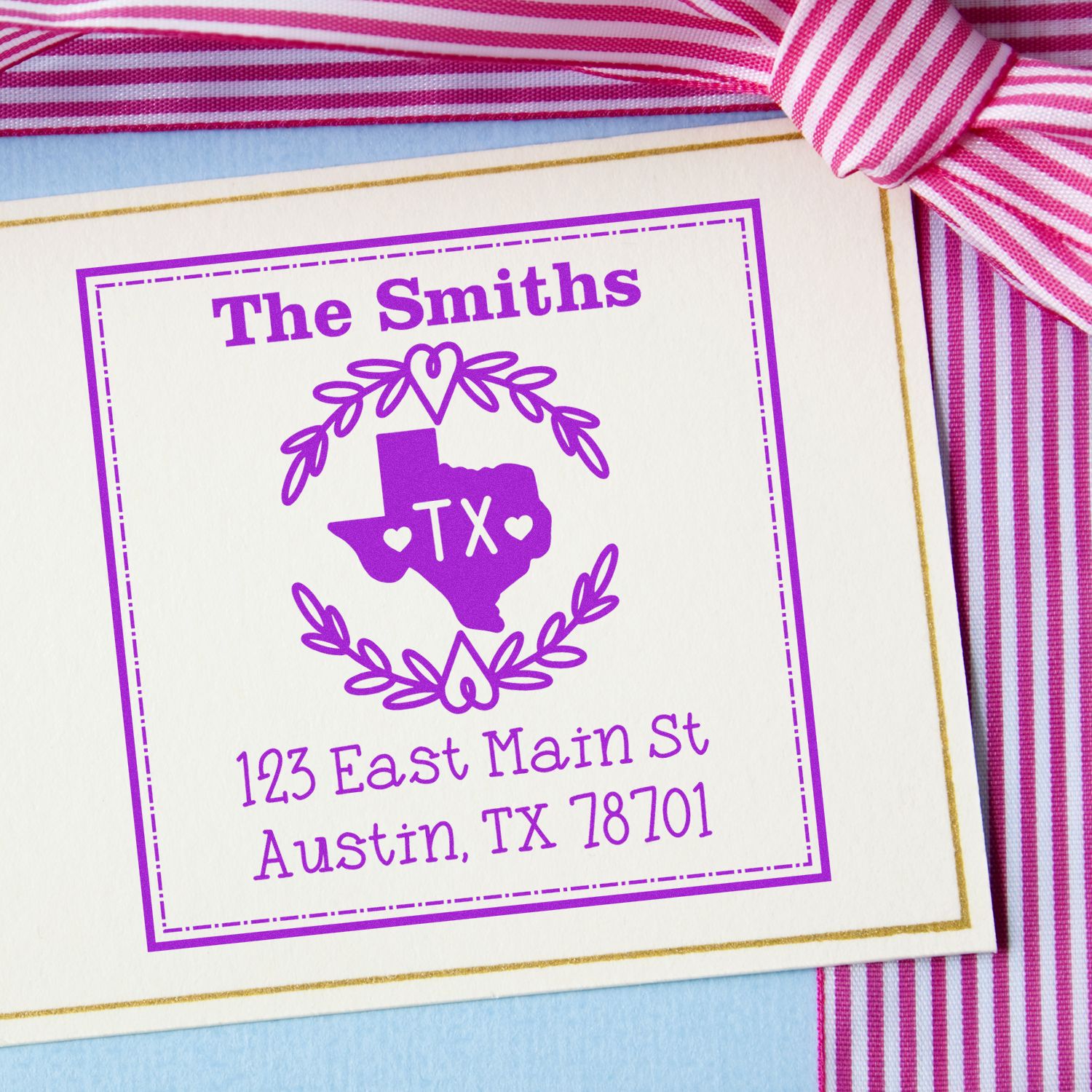 Slim Texas State Wreath Personalized Mailing Address Stamp