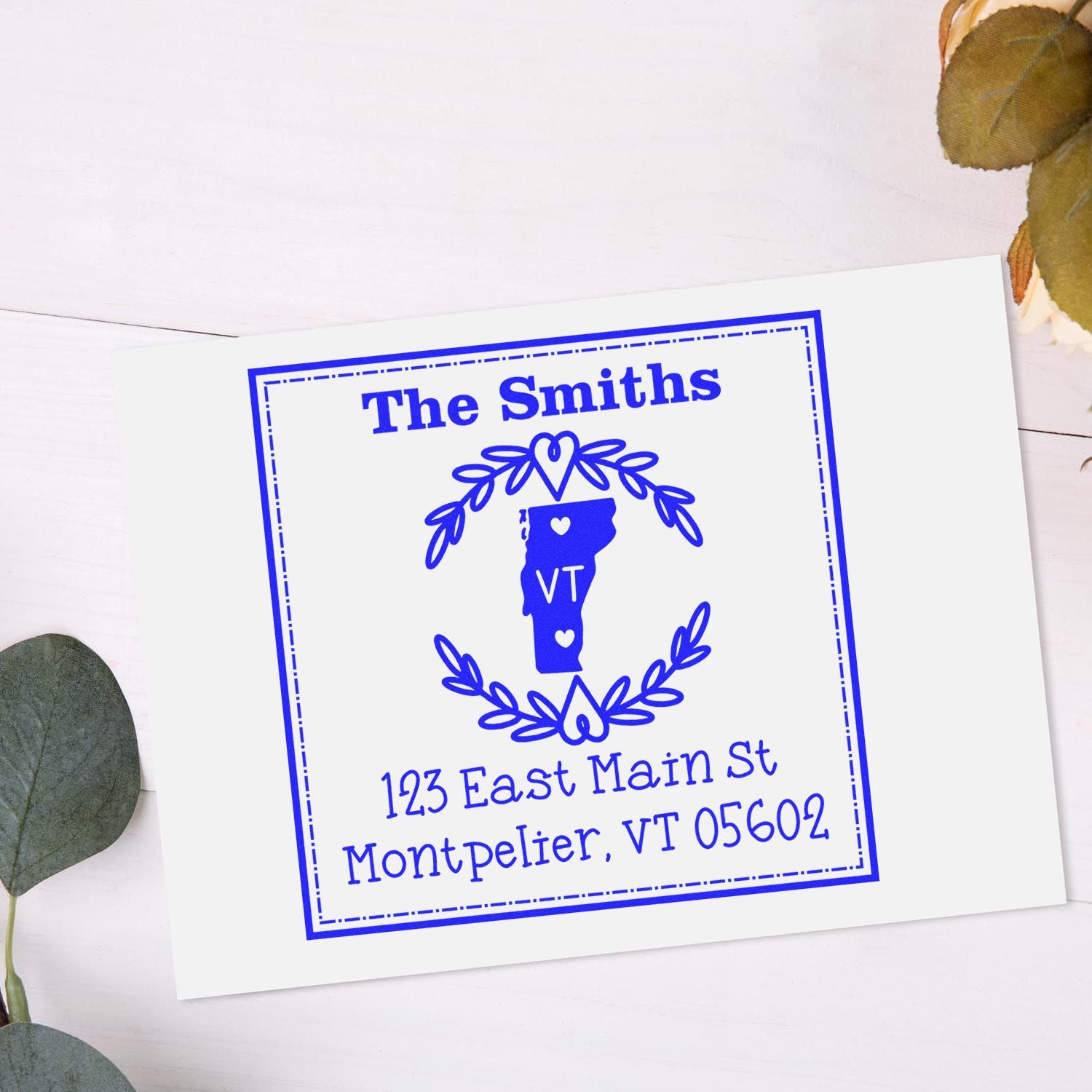 PSI Pre-Inked Vermont State Wreath Personalized New Home Address Stamp