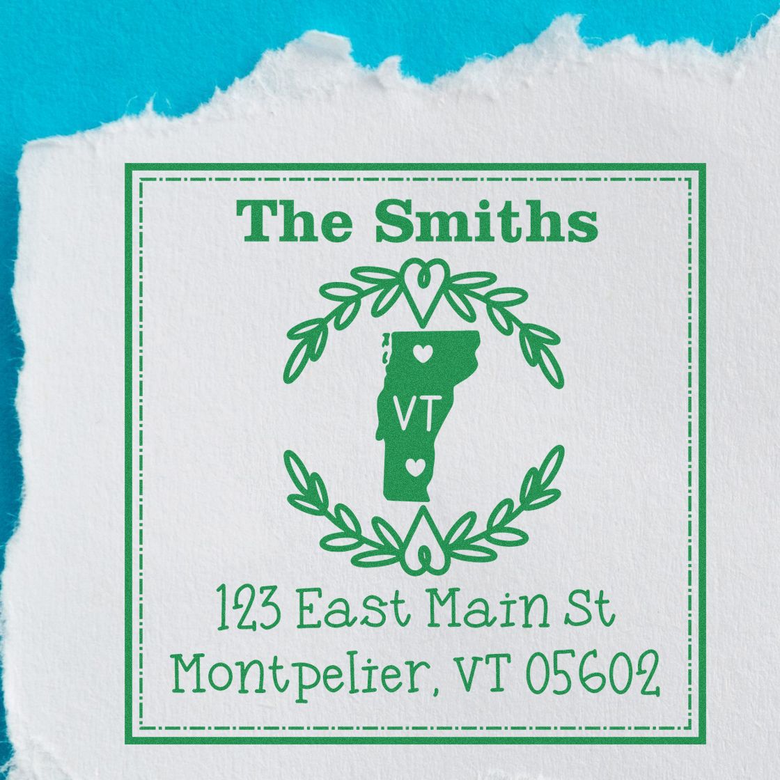 Slim Vermont State Wreath Personalized Mailing Address Pre-Inked Stamp