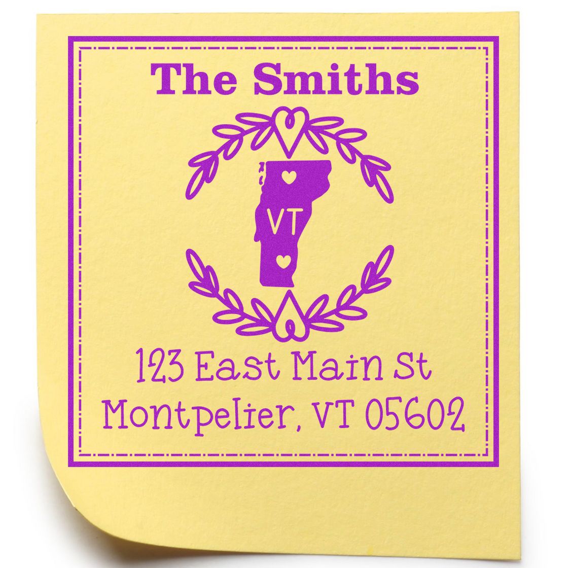 Wood Handle Vermont State Wreath Personalized Address Rubber Stamp