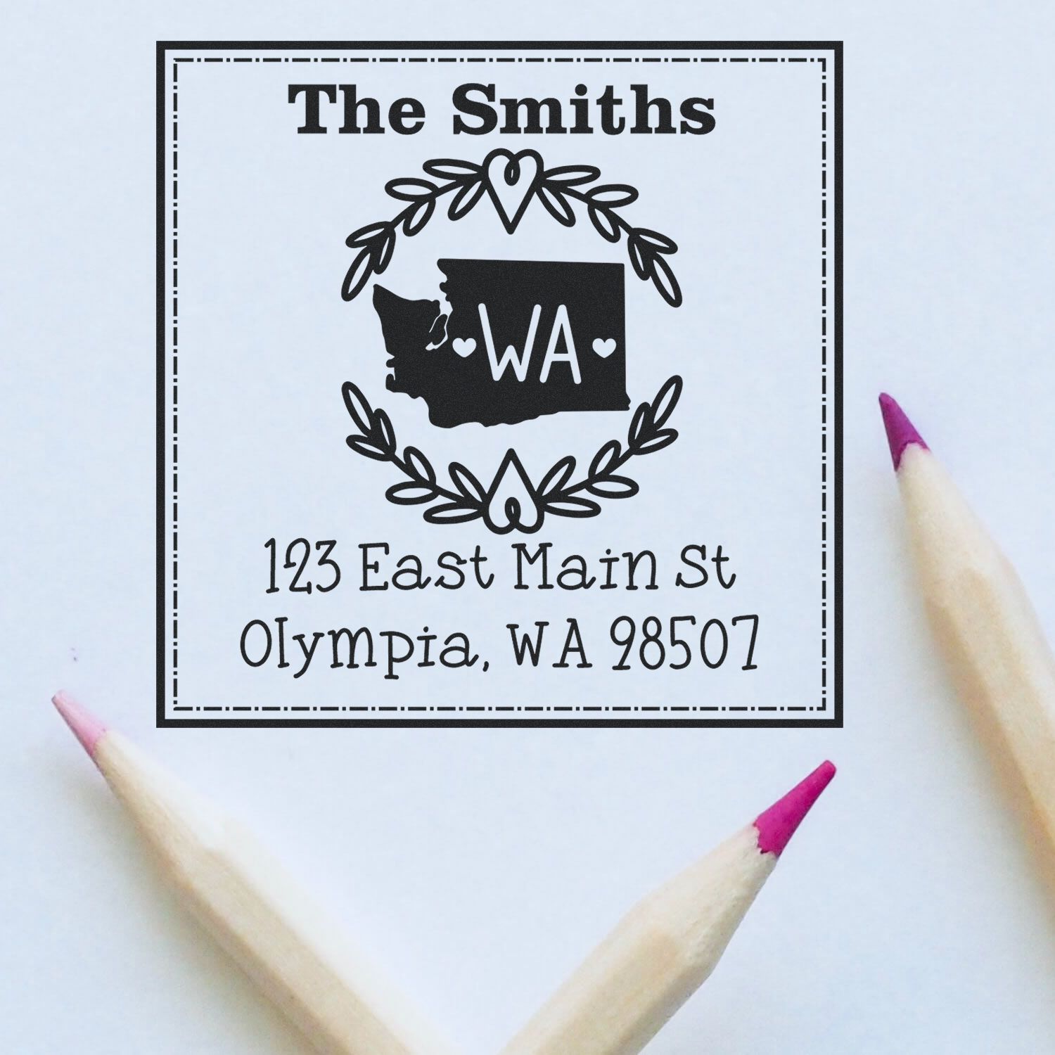 PSI Pre-Inked Washington State Wreath Personalized New Home Address Rubber Stamp